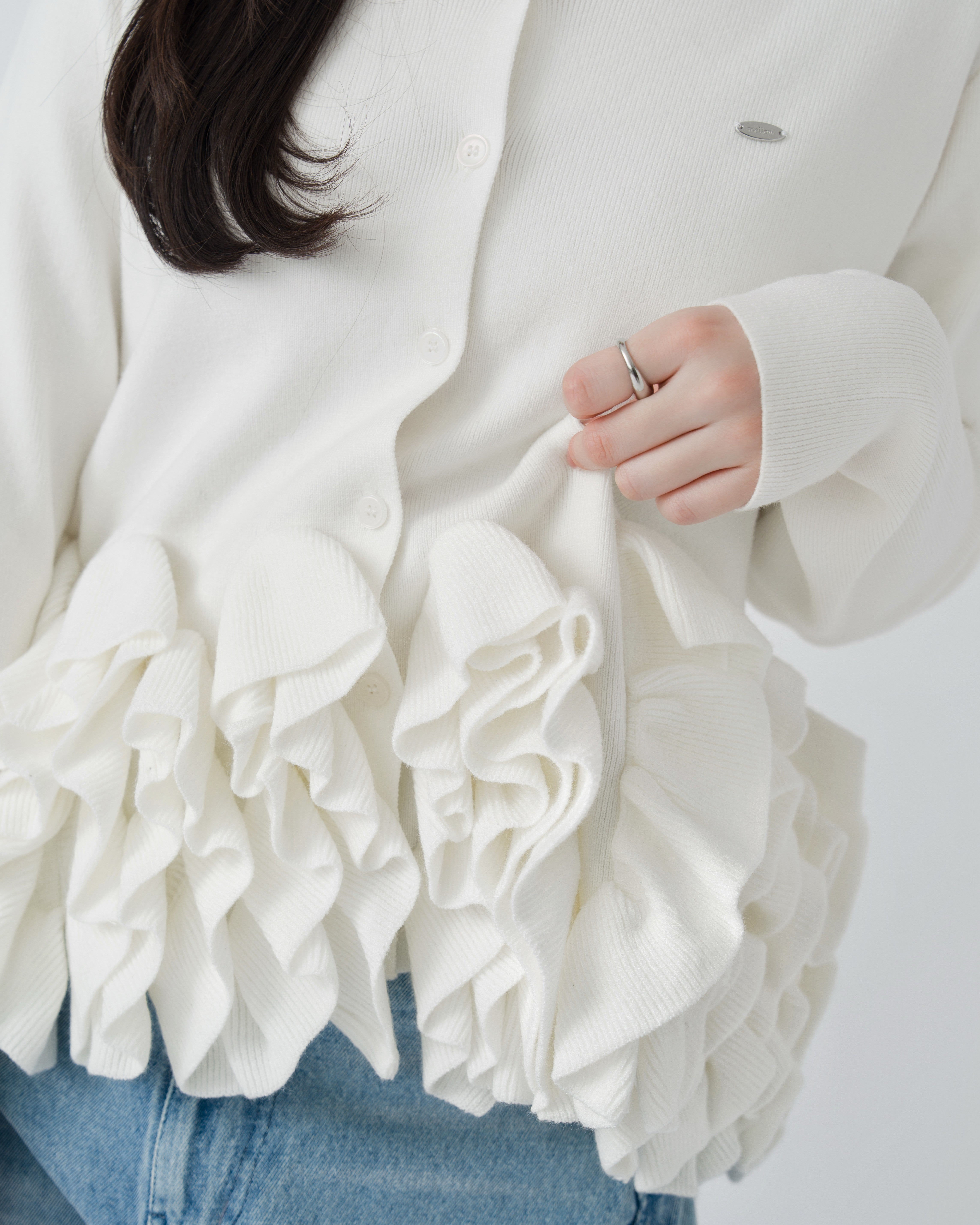 ペプラムフリルニットカーディガン