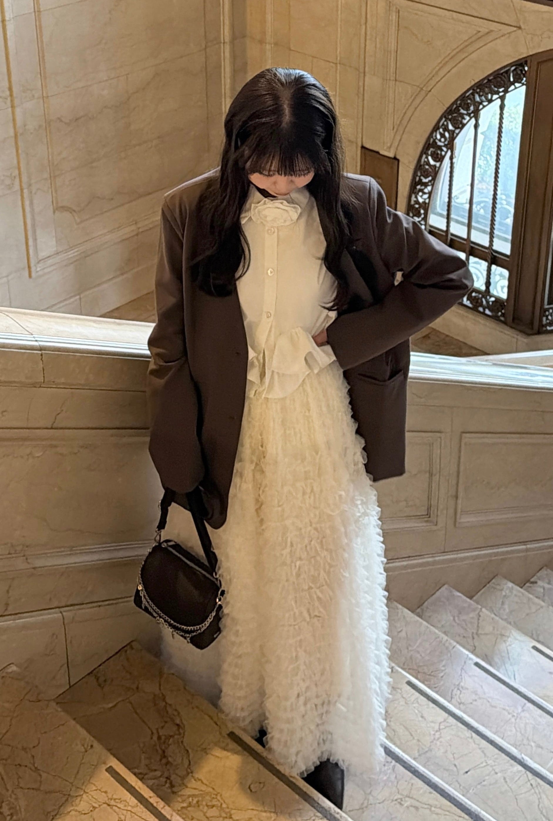 ボリュームフリルチュールスカート