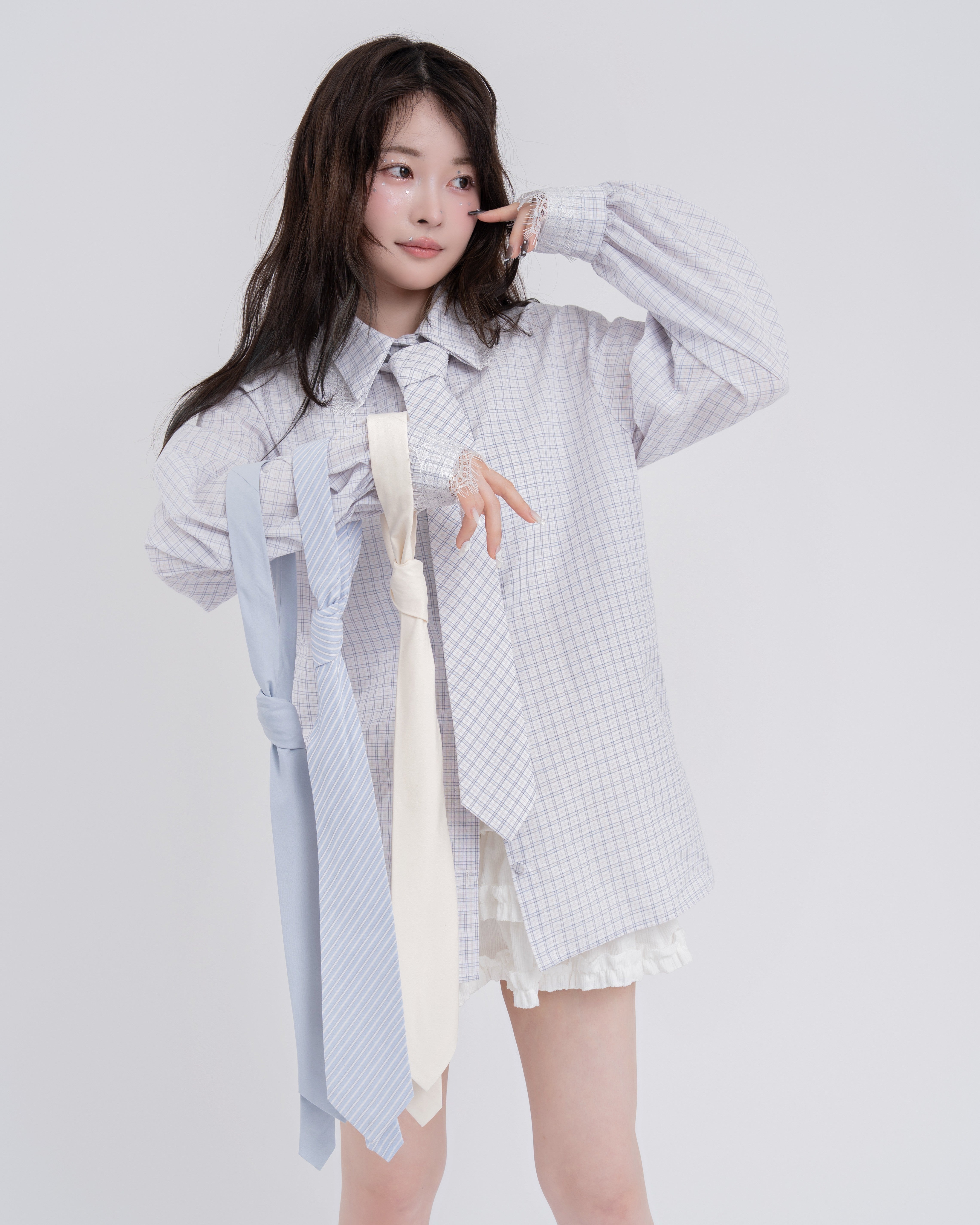 【予約】ネクタイセットレースドッキングシャツ