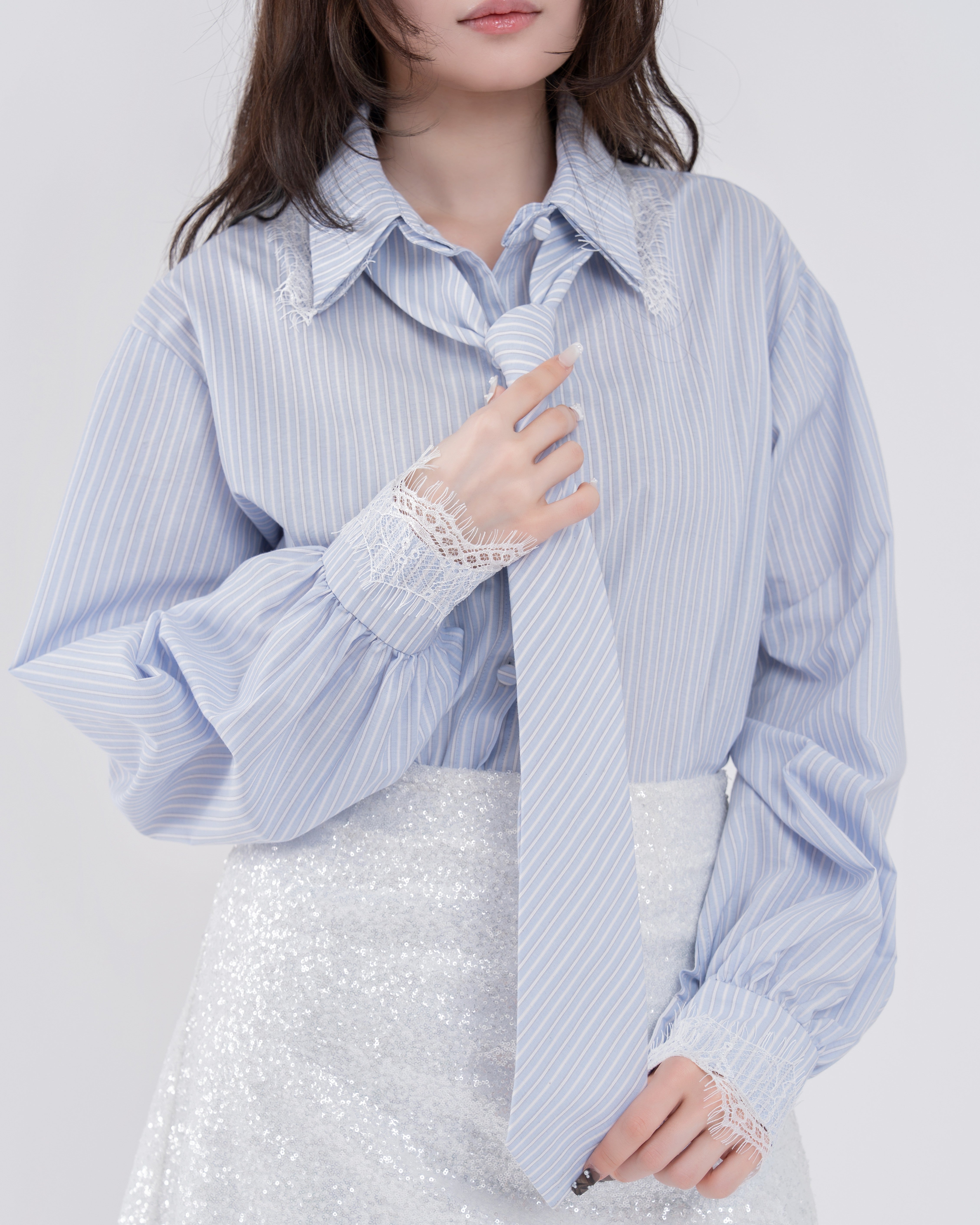 【予約】ネクタイセットレースドッキングシャツ