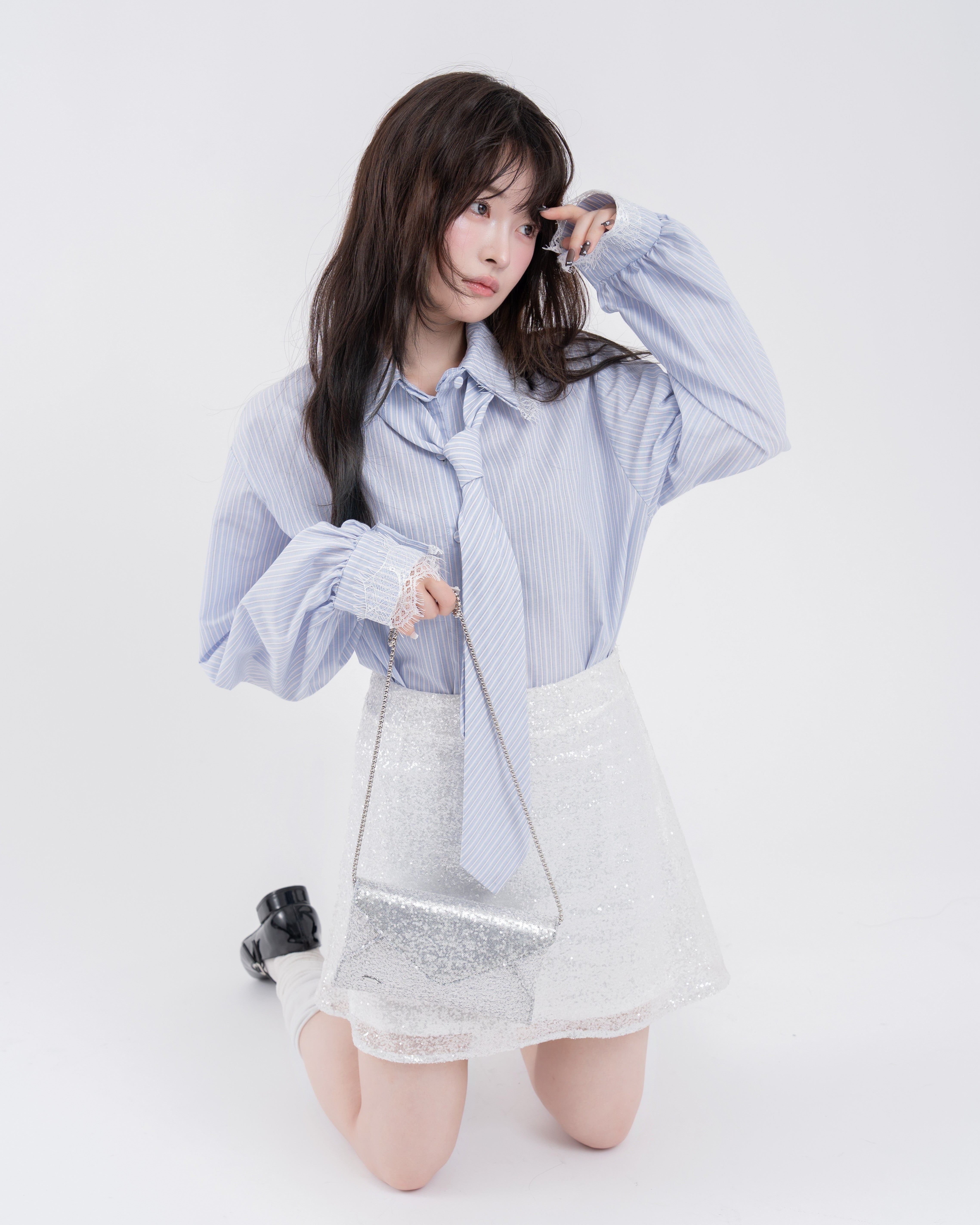 【予約】ネクタイセットレースドッキングシャツ