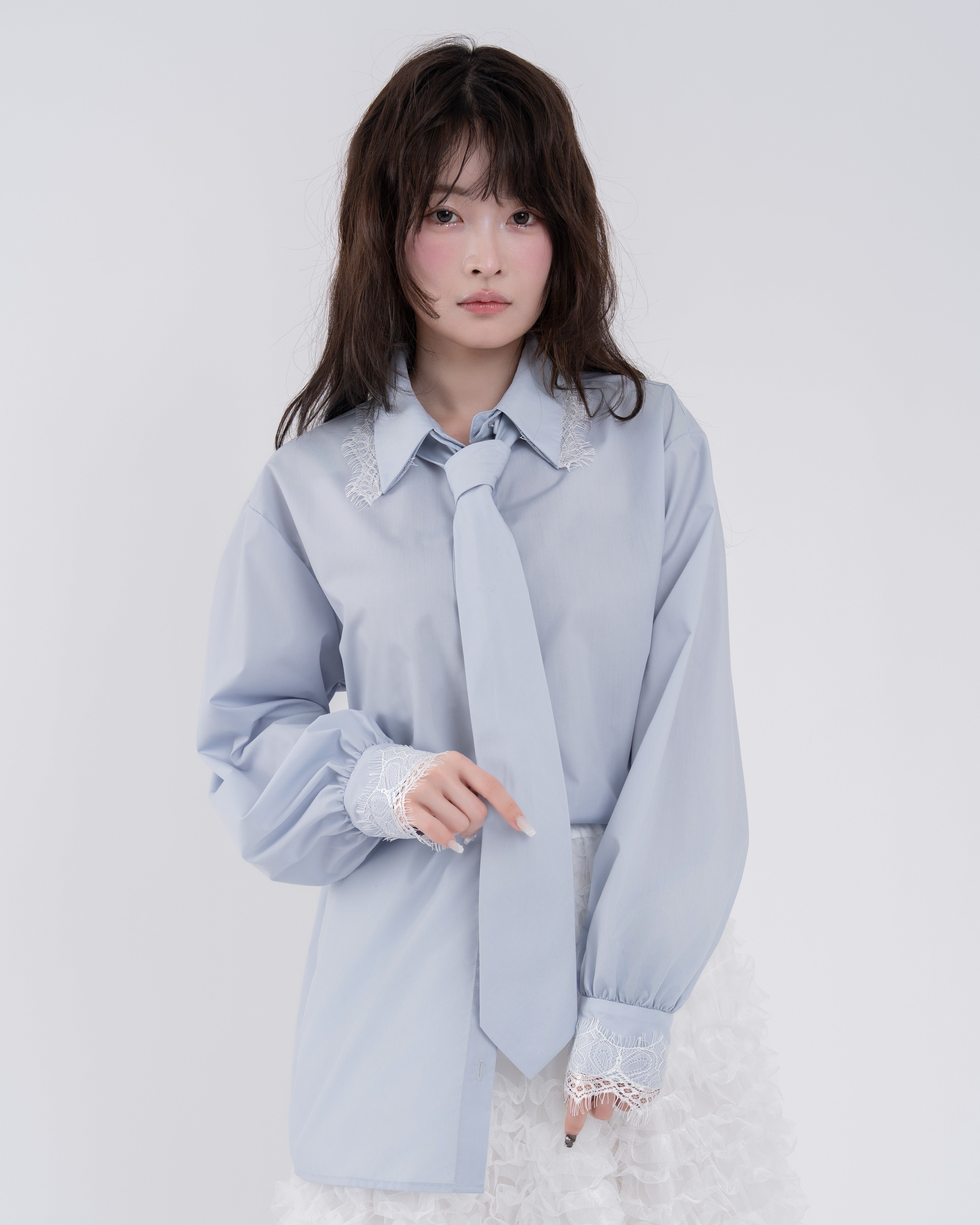 【予約】ネクタイセットレースドッキングシャツ