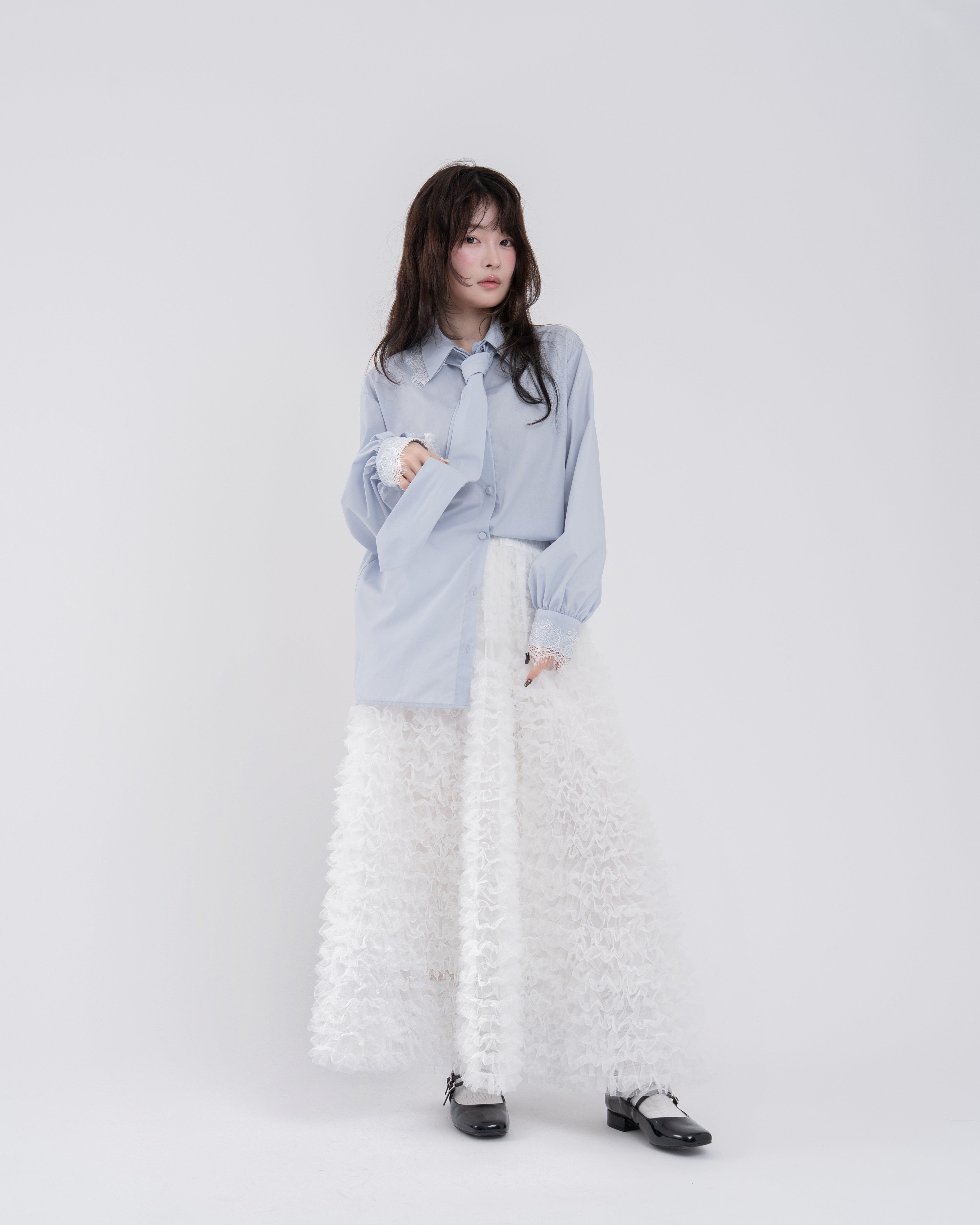 【予約】ネクタイセットレースドッキングシャツ