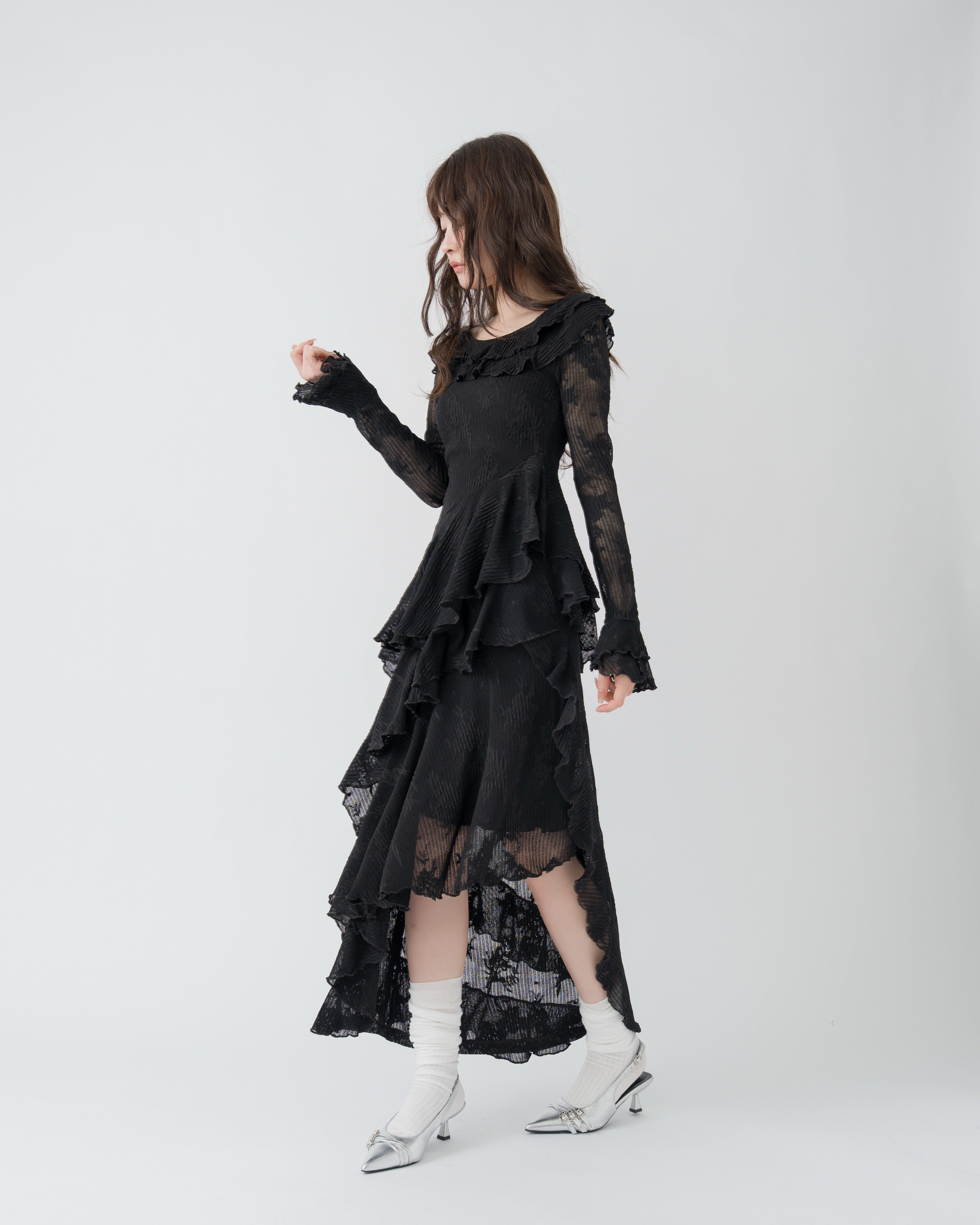 3wayアシンメトリーフリルレースワンピース