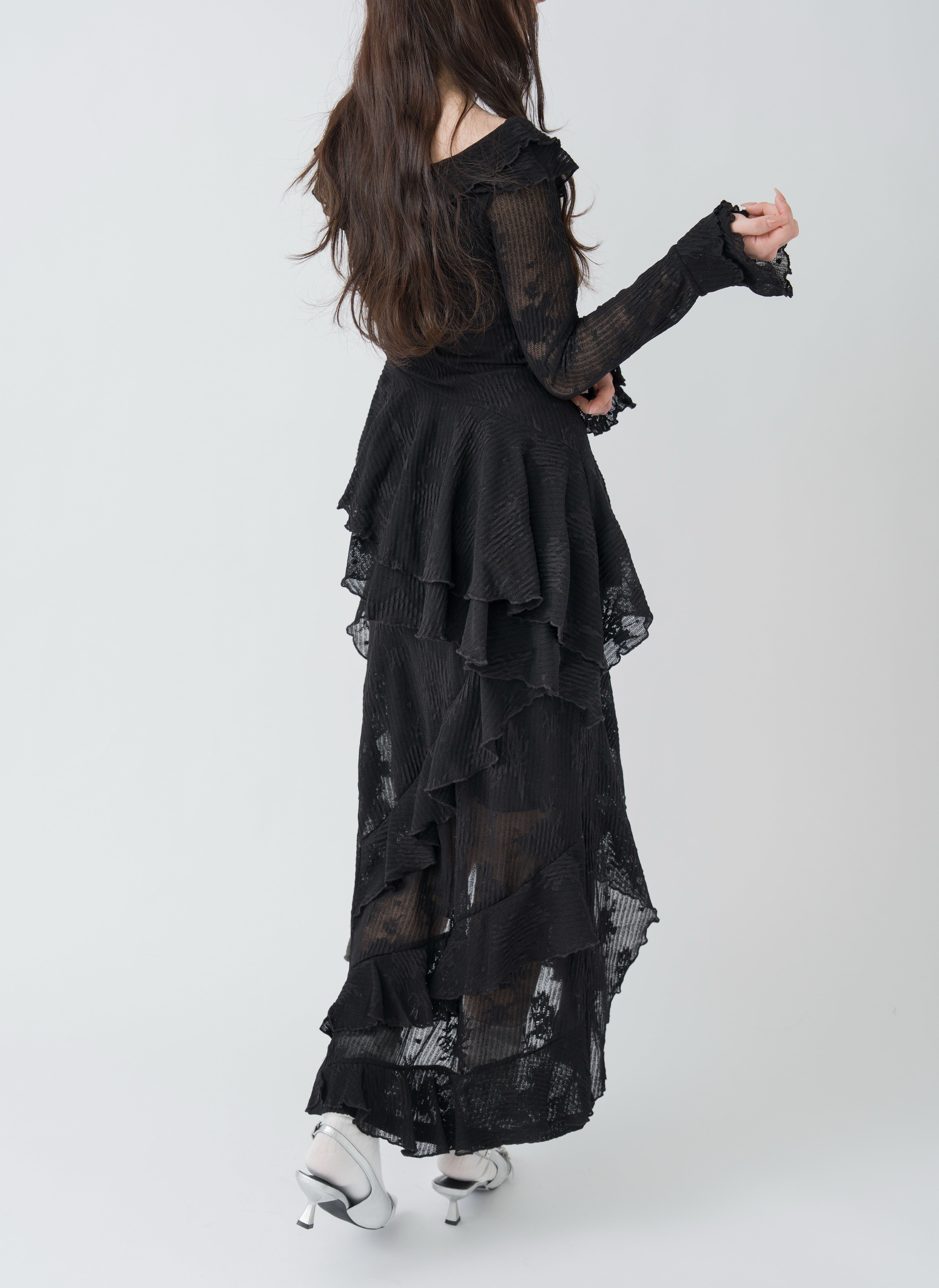 3wayアシンメトリーフリルレースワンピース