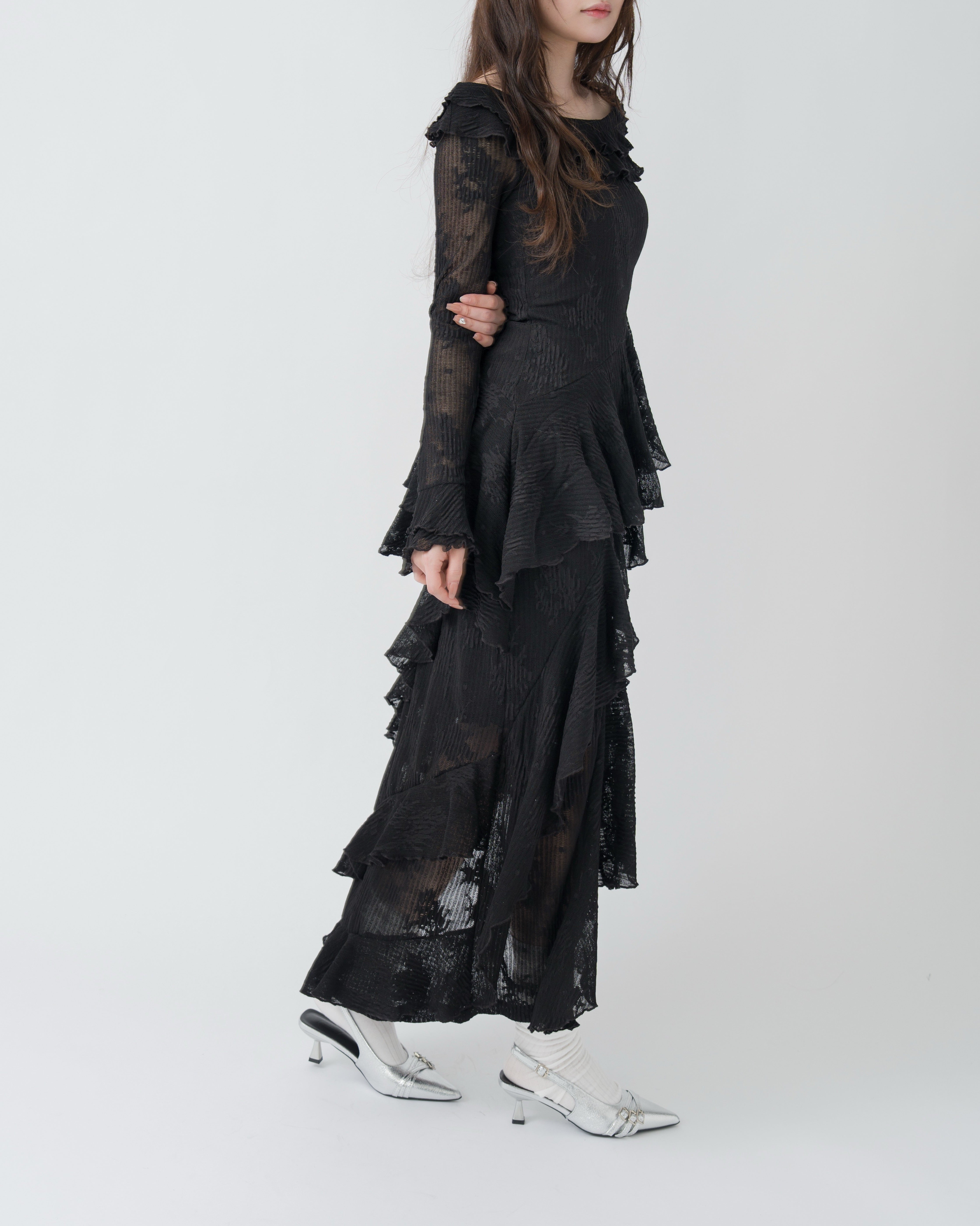 3wayアシンメトリーフリルレースワンピース