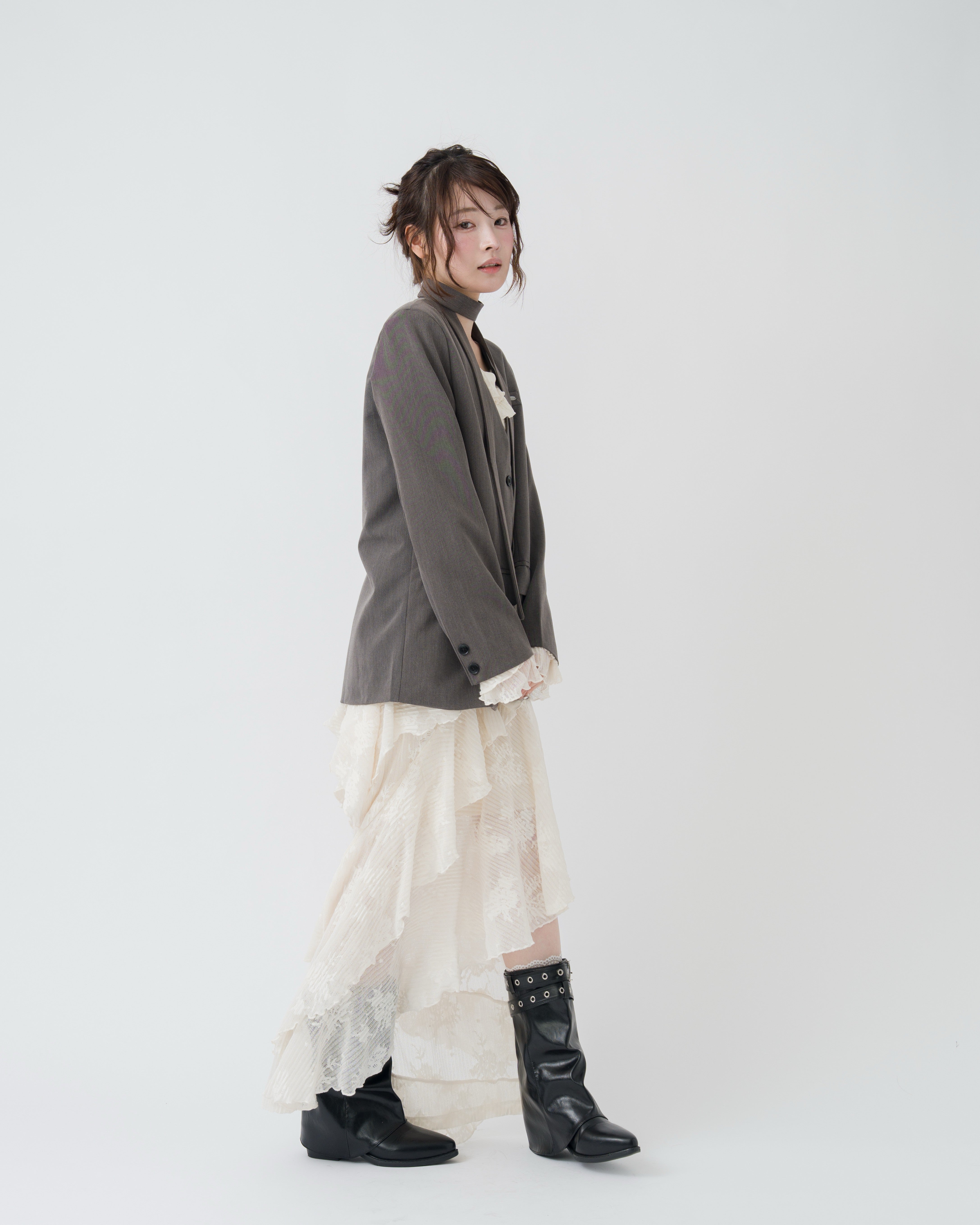 3wayアシンメトリーフリルレースワンピース