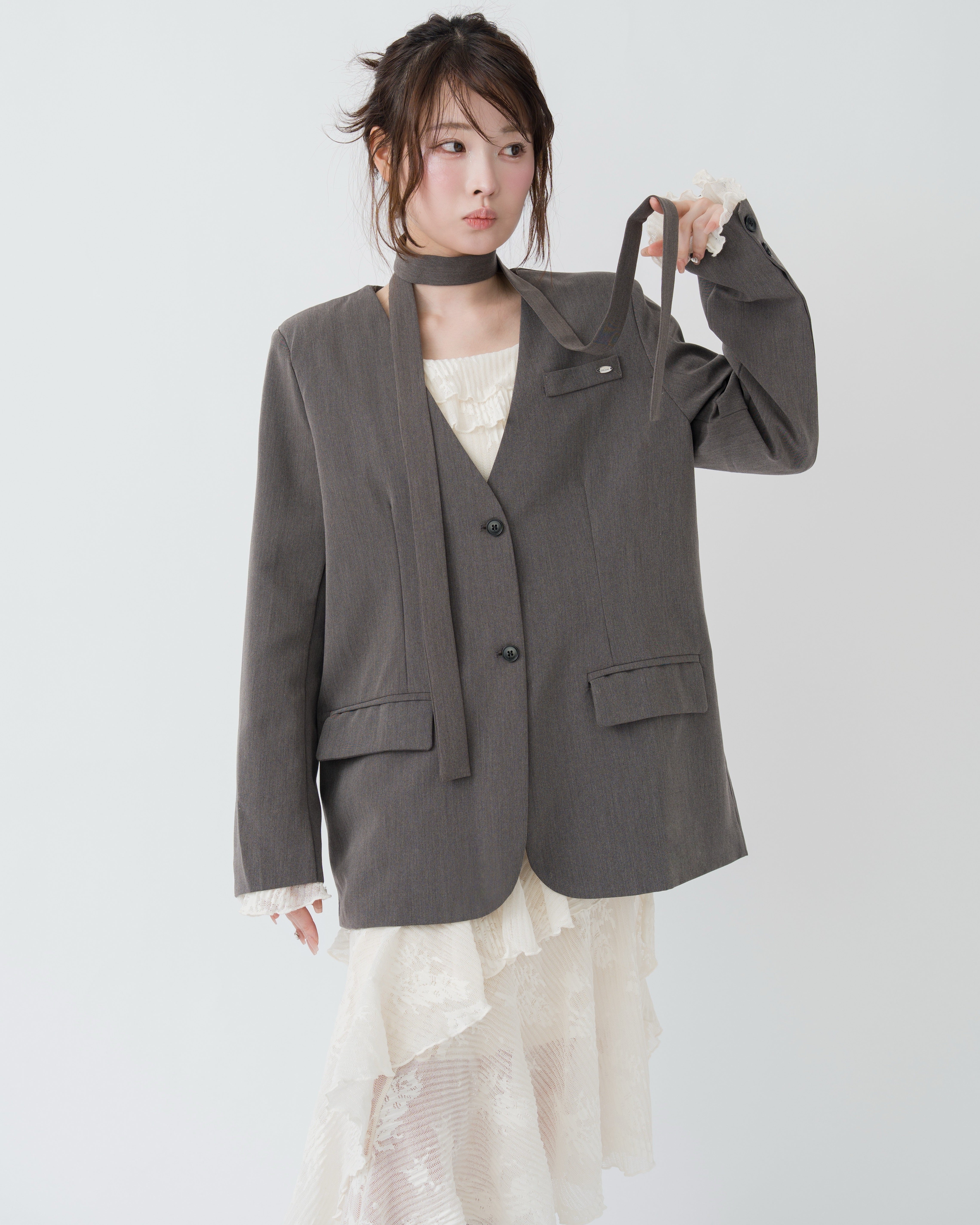 3wayアシンメトリーフリルレースワンピース