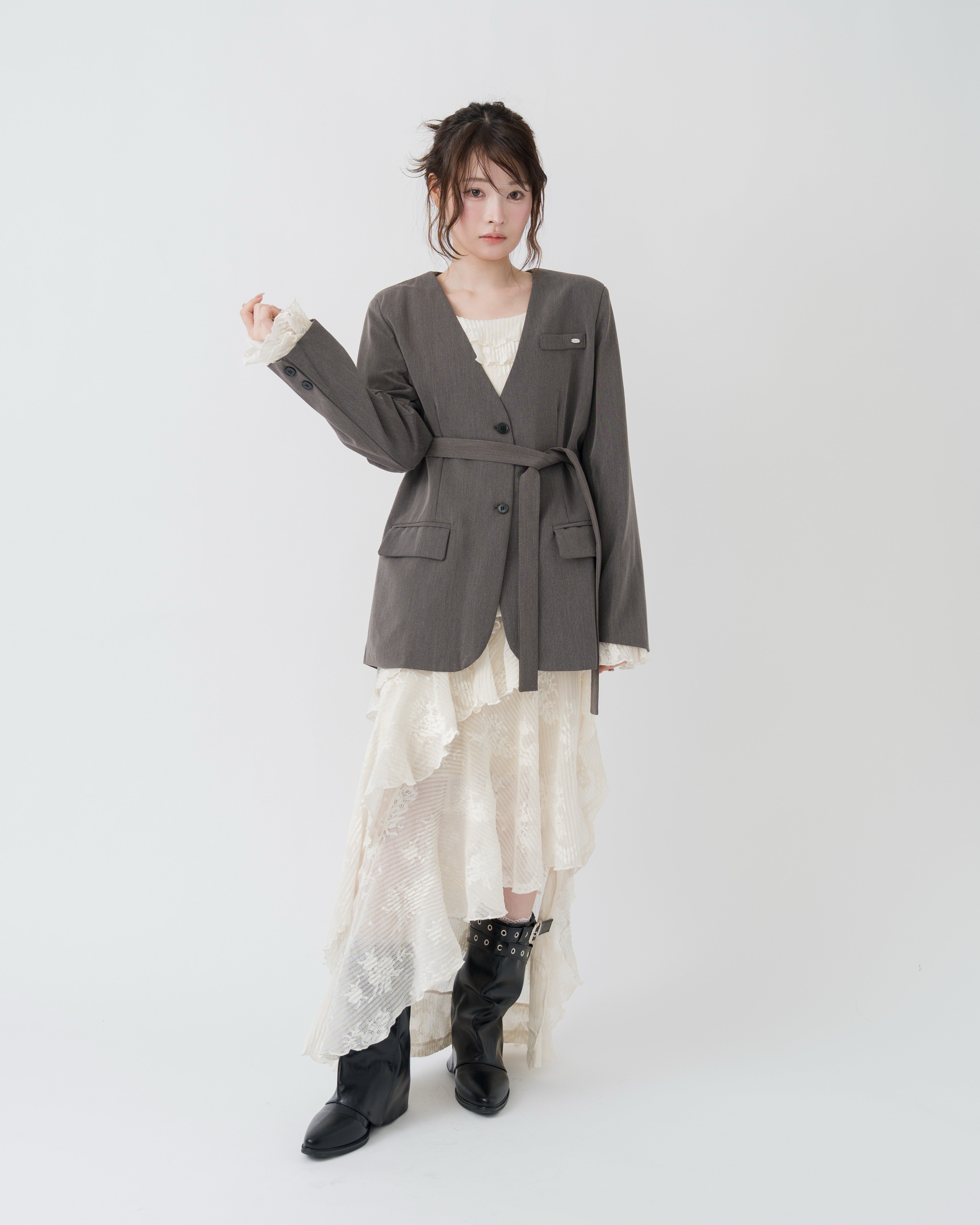 3wayアシンメトリーフリルレースワンピース