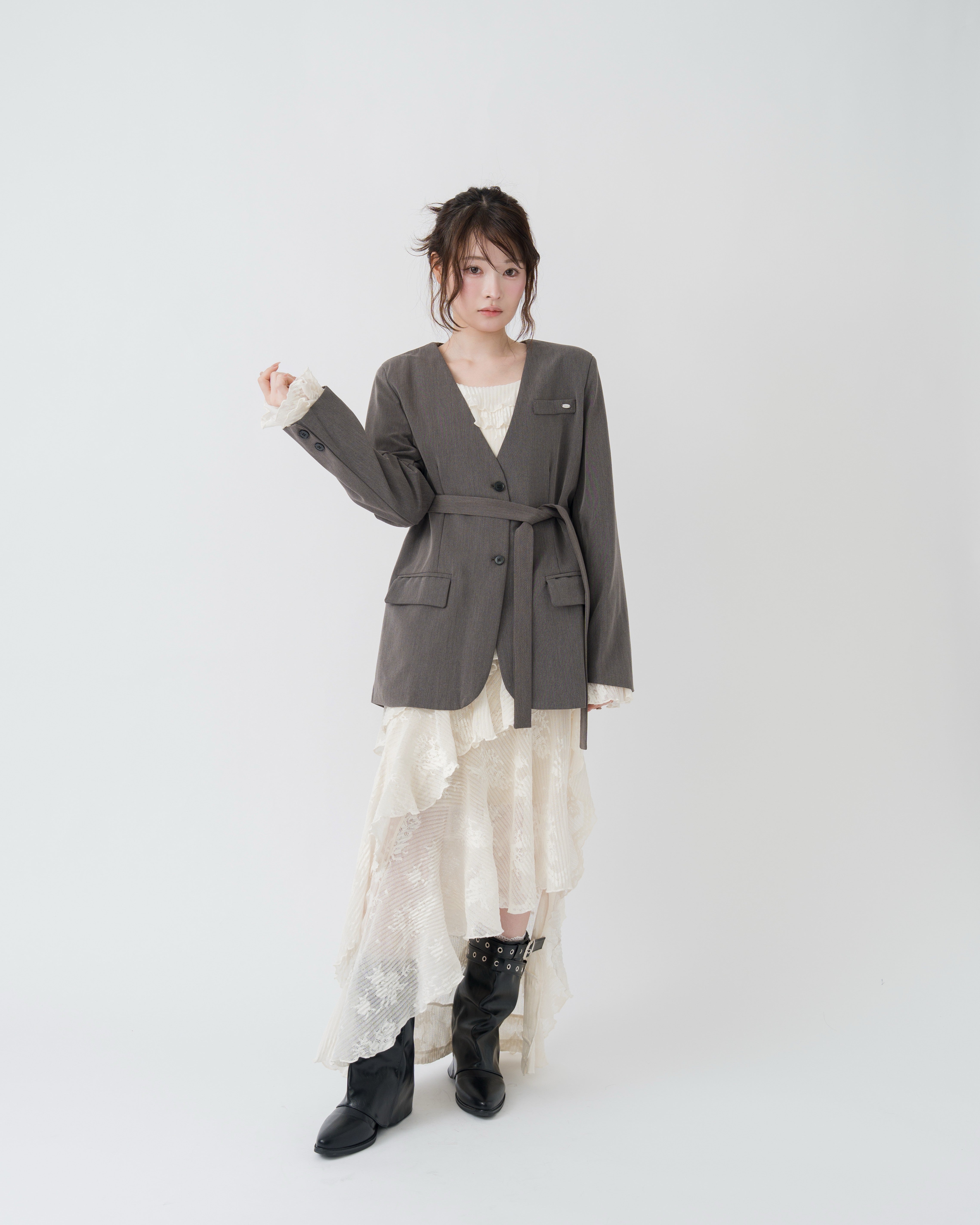 【予約】リボンタイノーカラージャケット