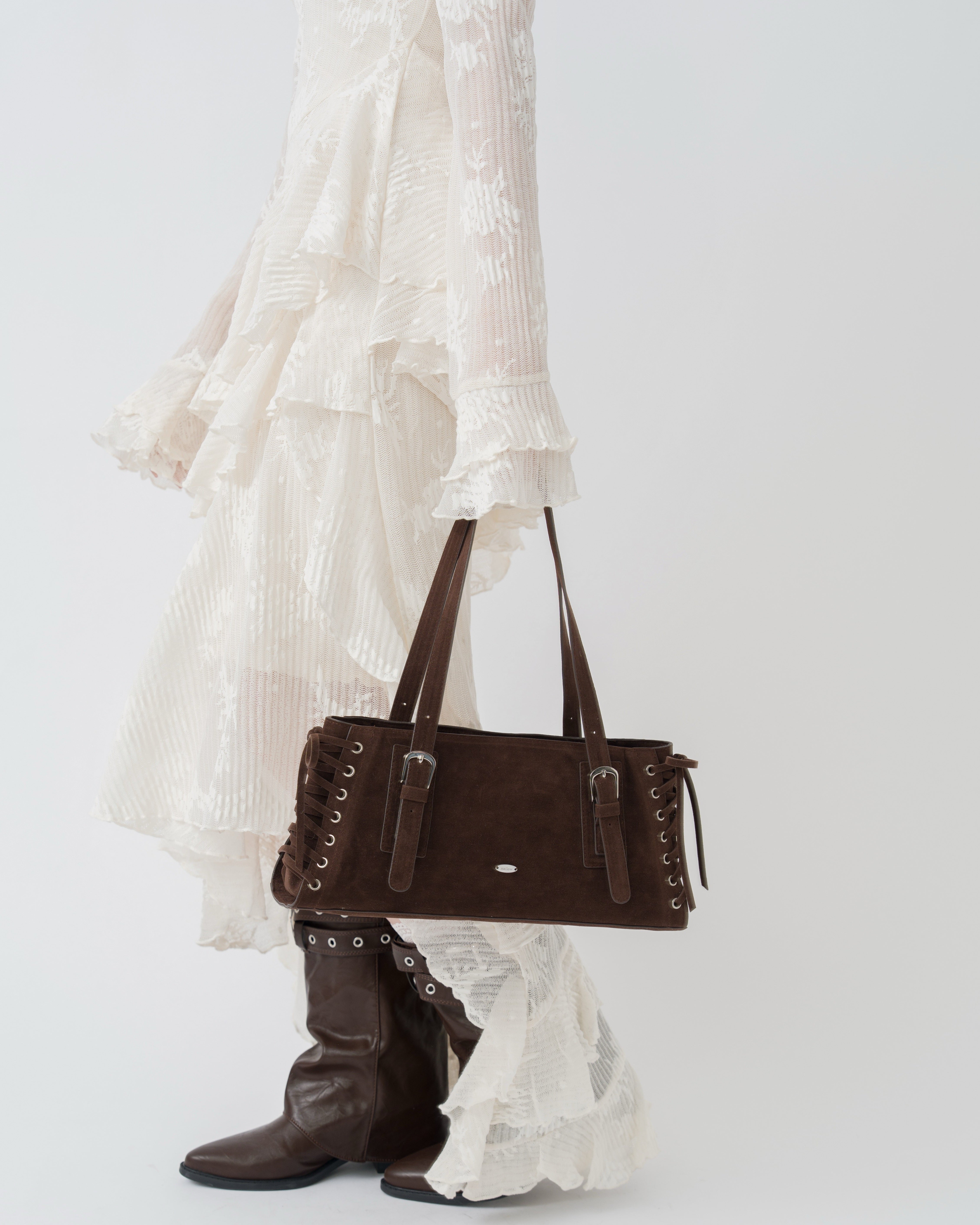 【予約】レースアップスウェードライクスクエアバッグ