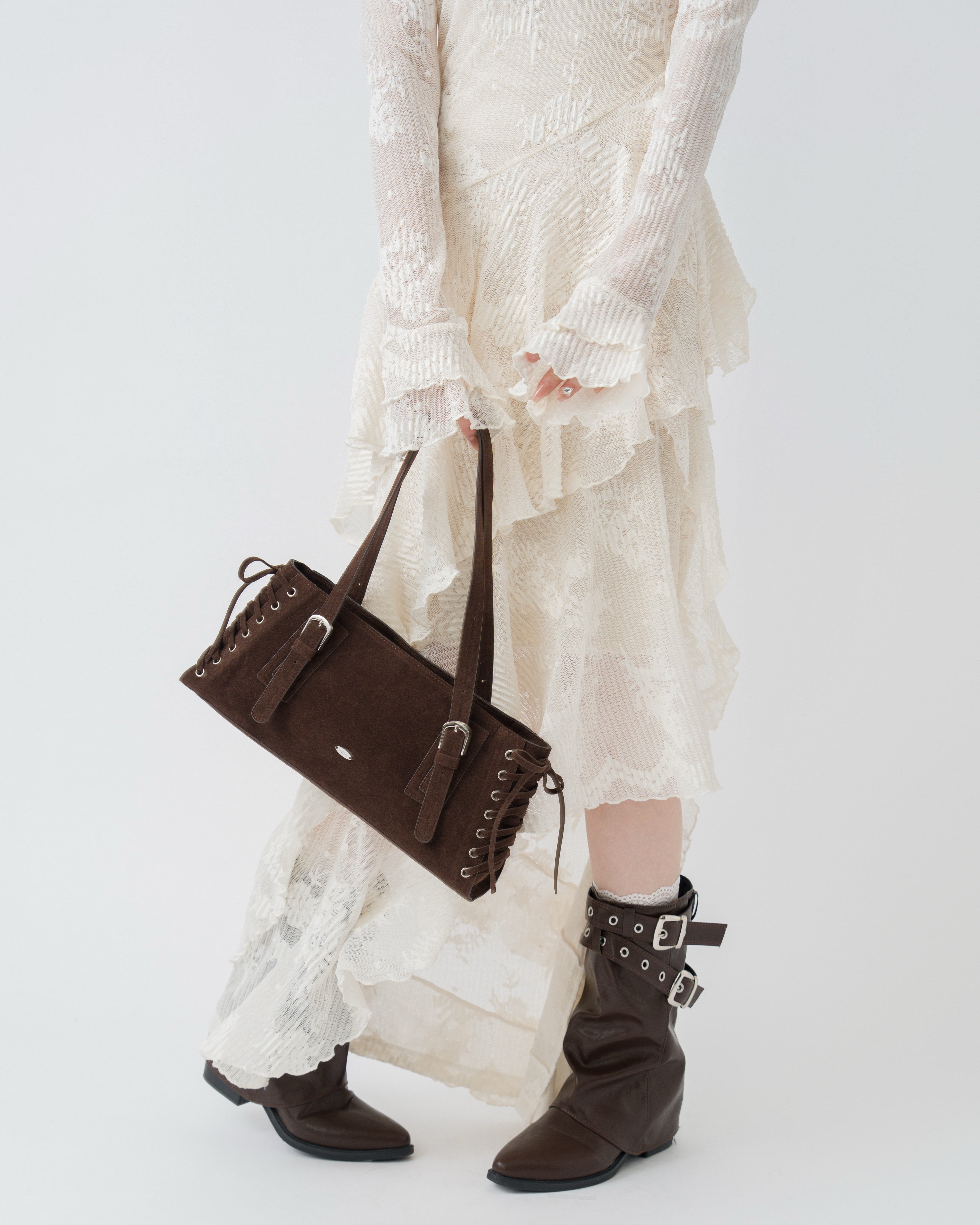 【予約】レースアップスウェードライクスクエアバッグ