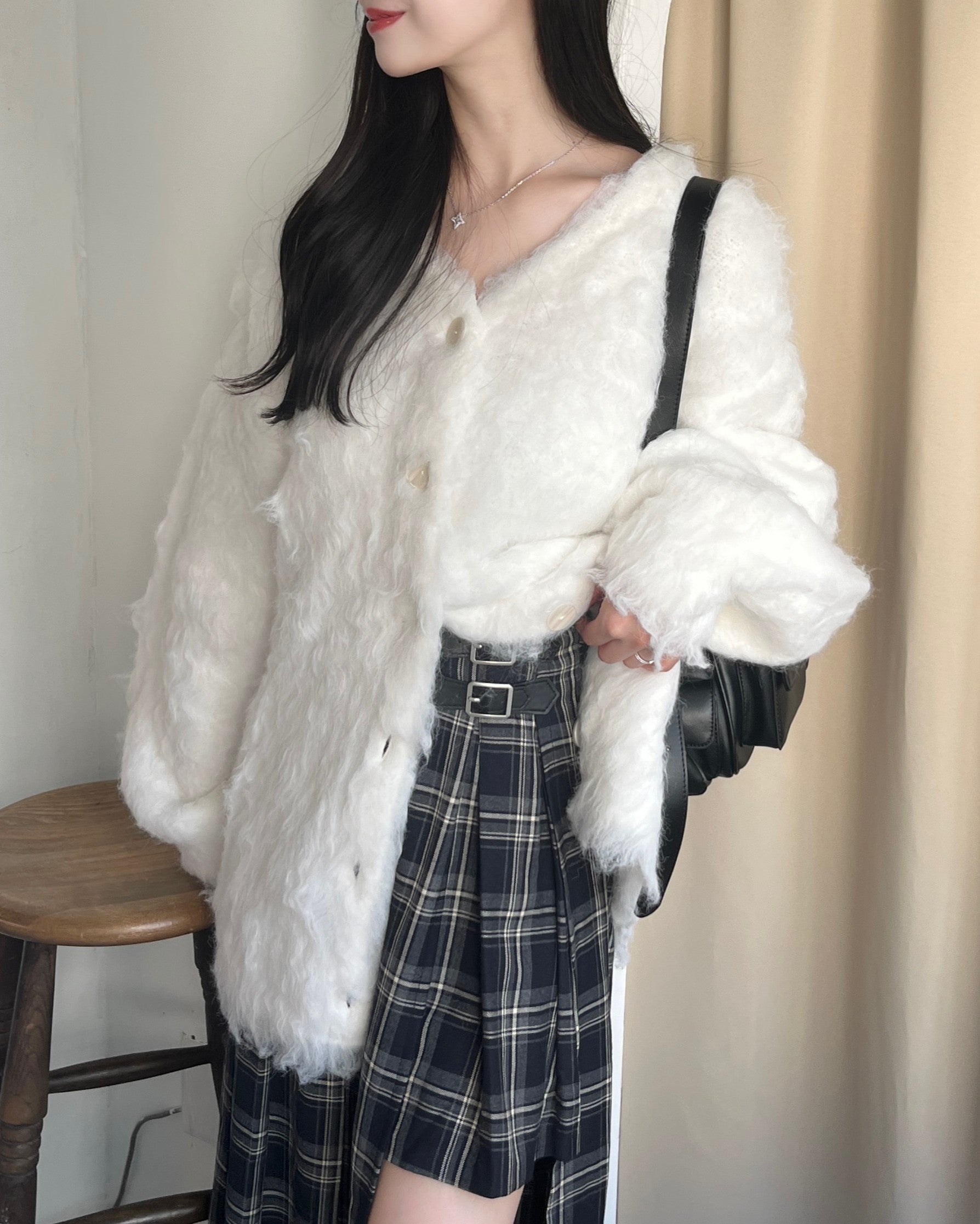 シャギーニットロングカーディガン
