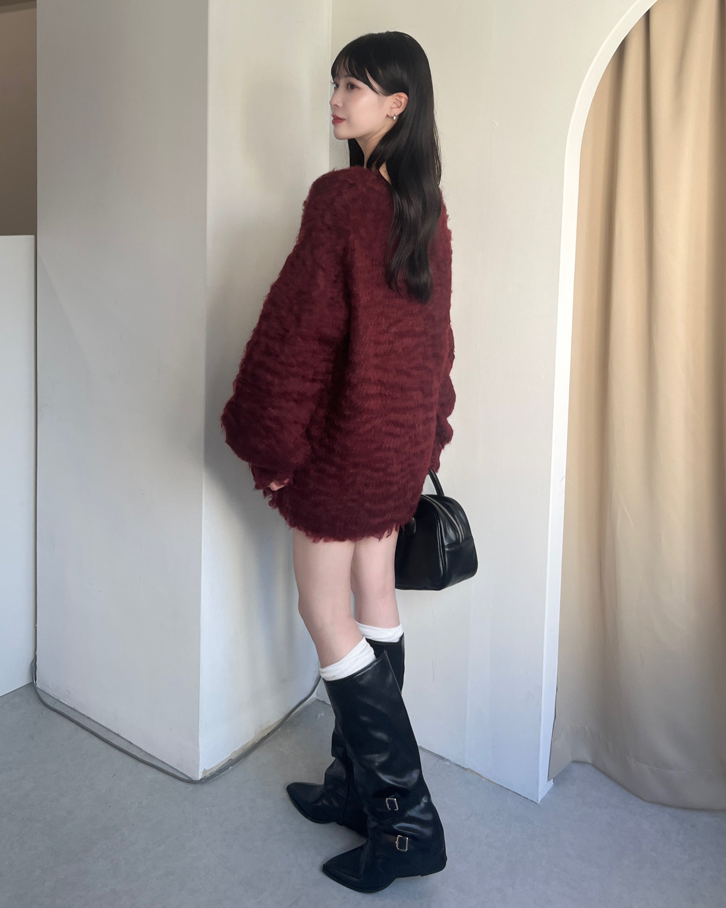 シャギーニットロングカーディガン