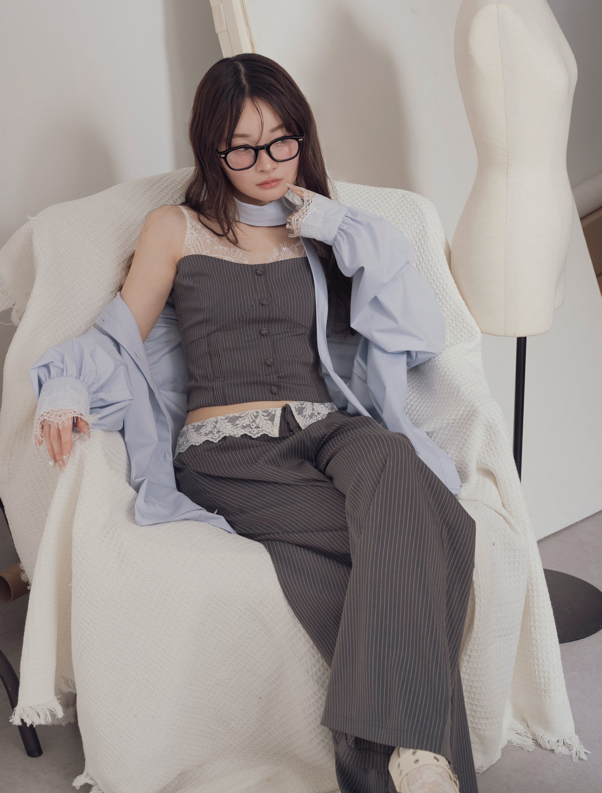 【予約】レースレイヤードキャミソールパンツセットアップ