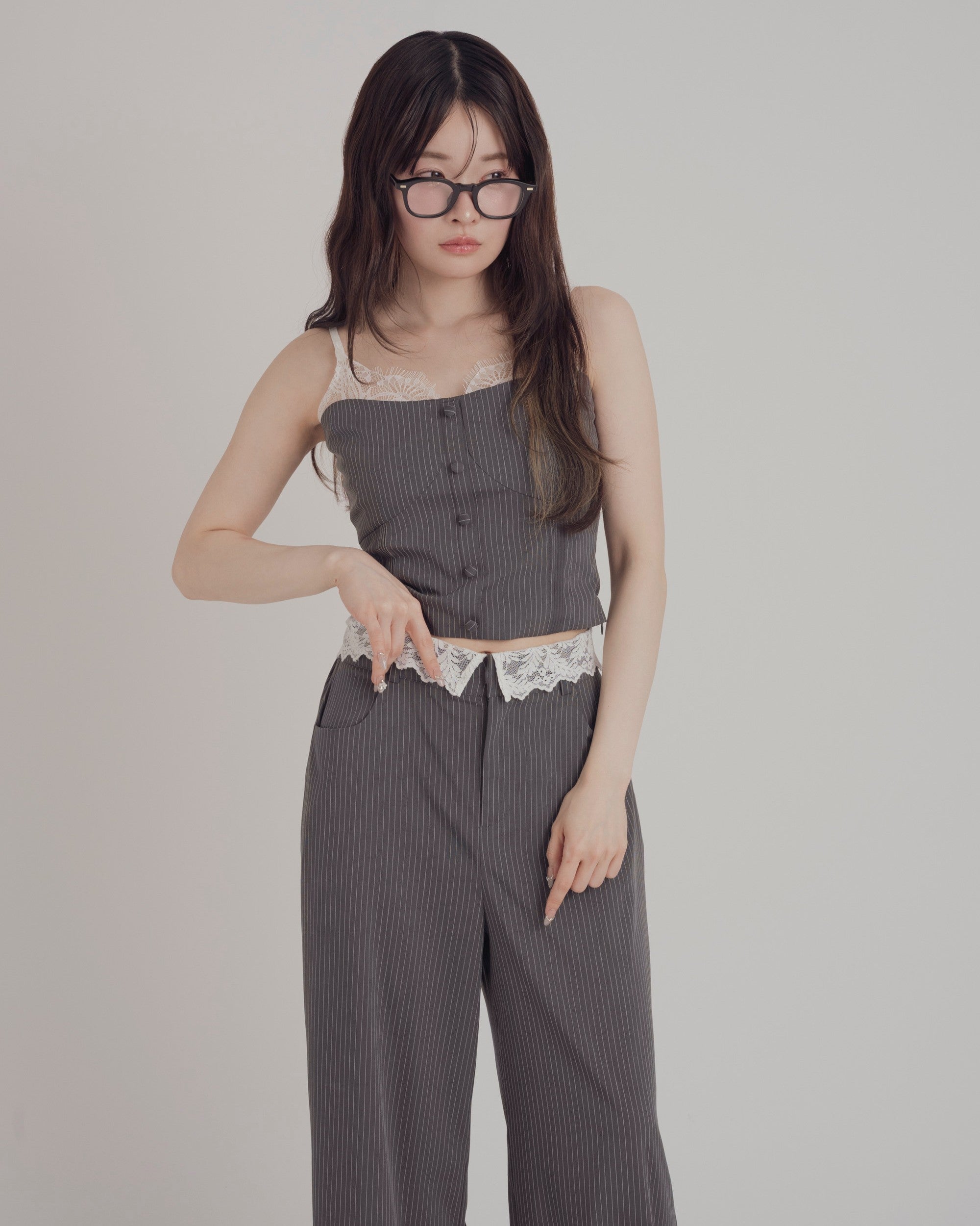 【予約】レースレイヤードキャミソールパンツセットアップ