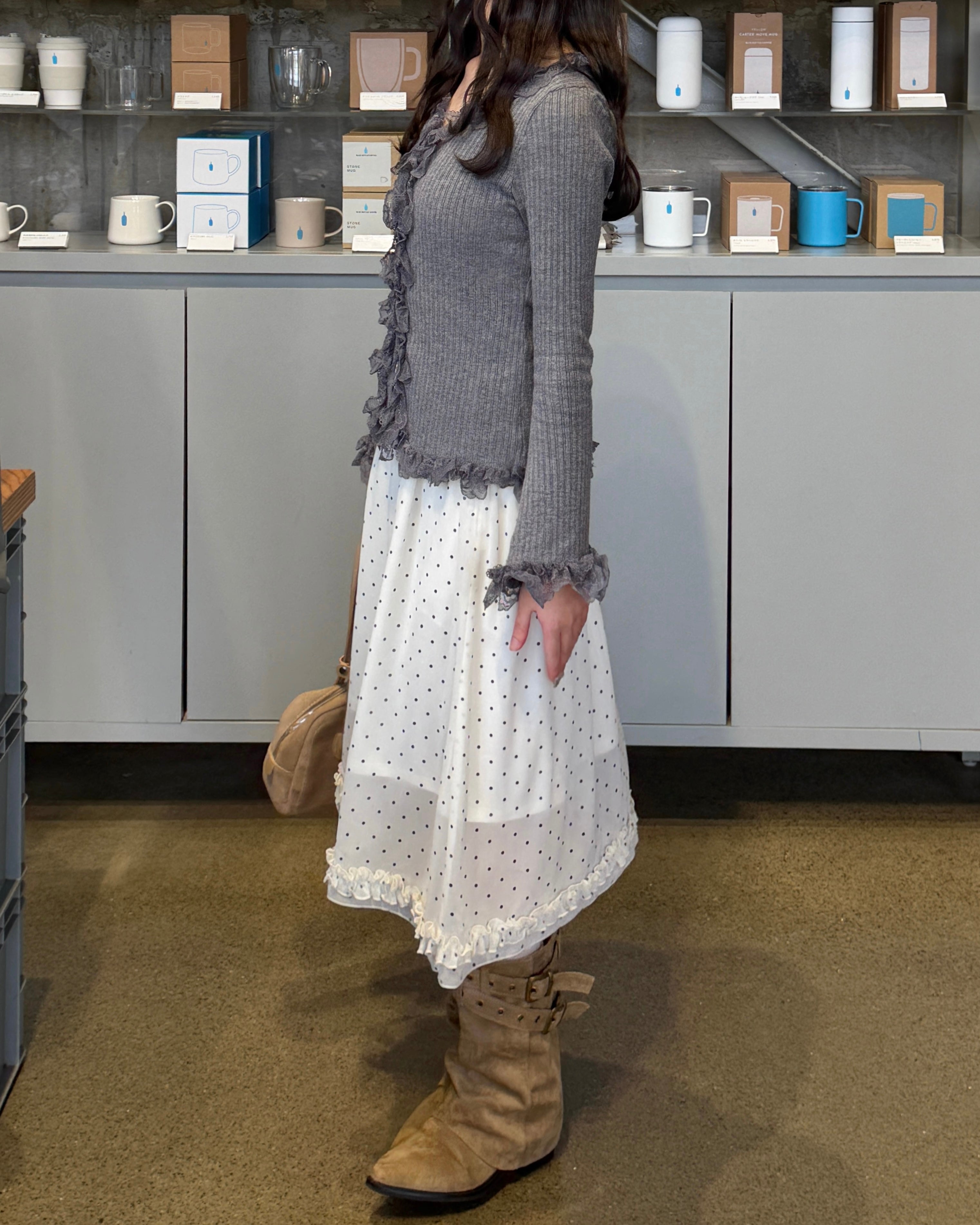 レースフリルニットカーディガン