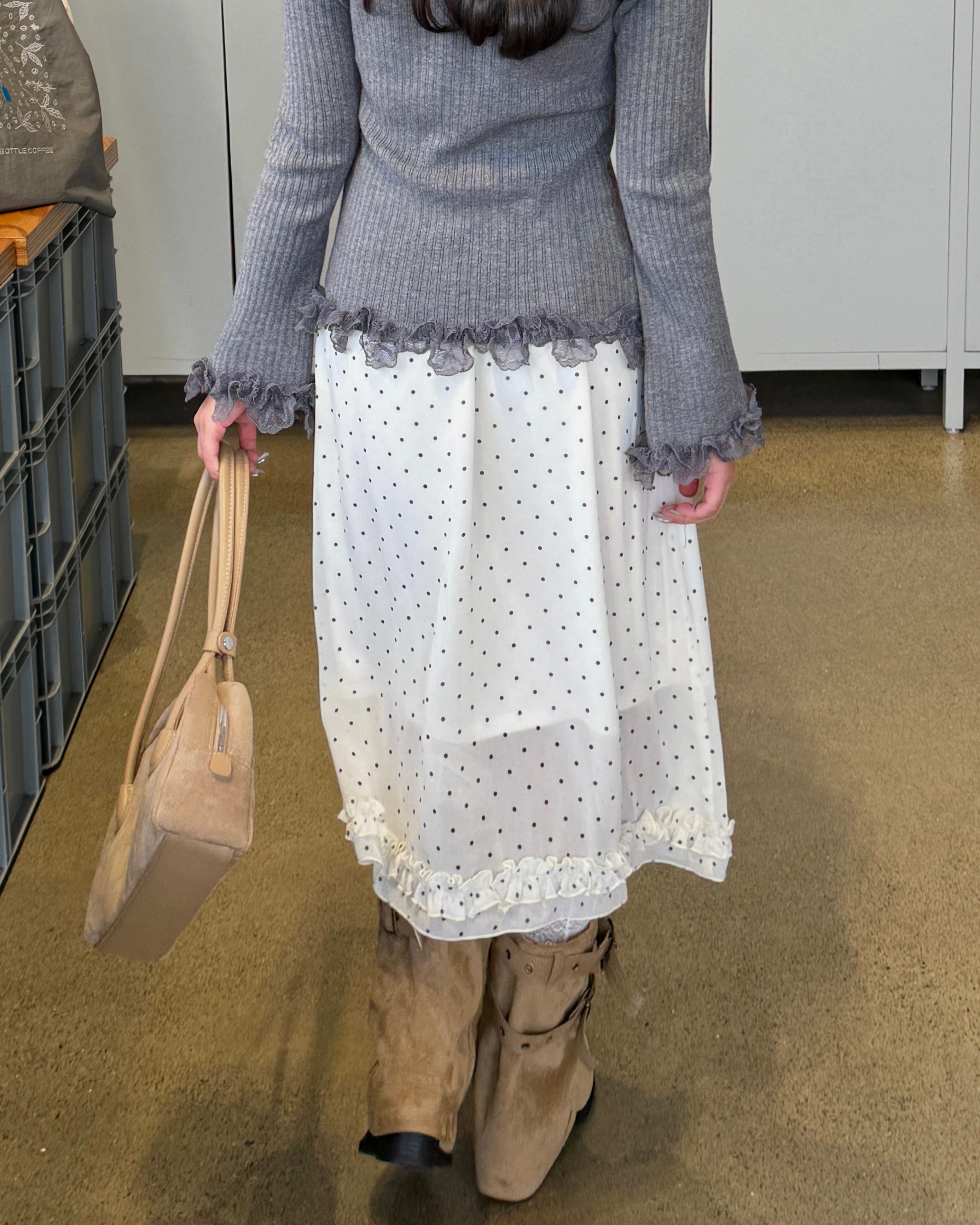 レースフリルニットカーディガン