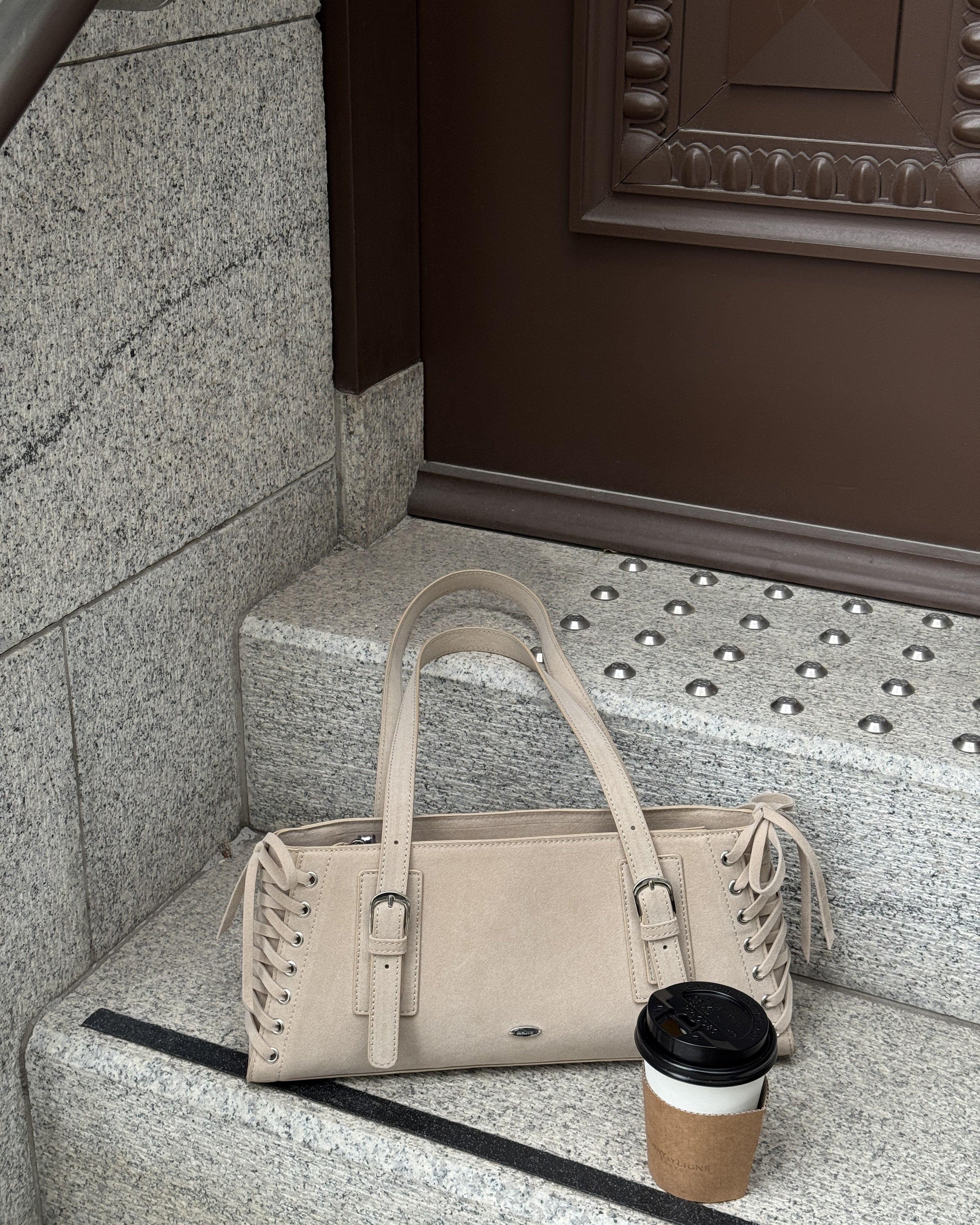 レースアップスウェードライクスクエアバッグ