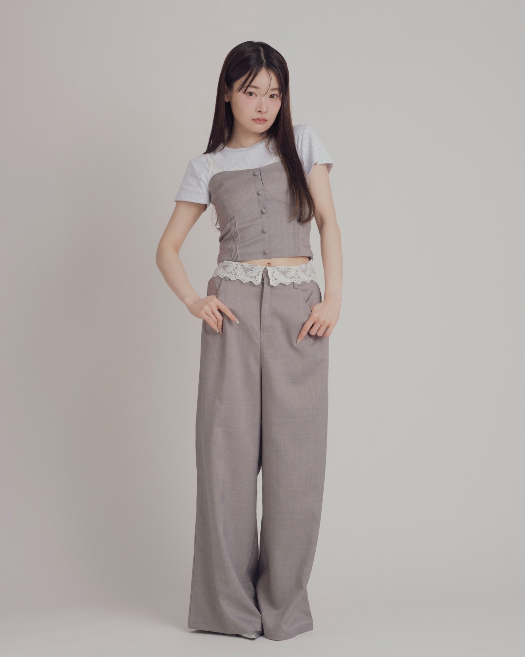 【予約】レースレイヤードキャミソールパンツセットアップ