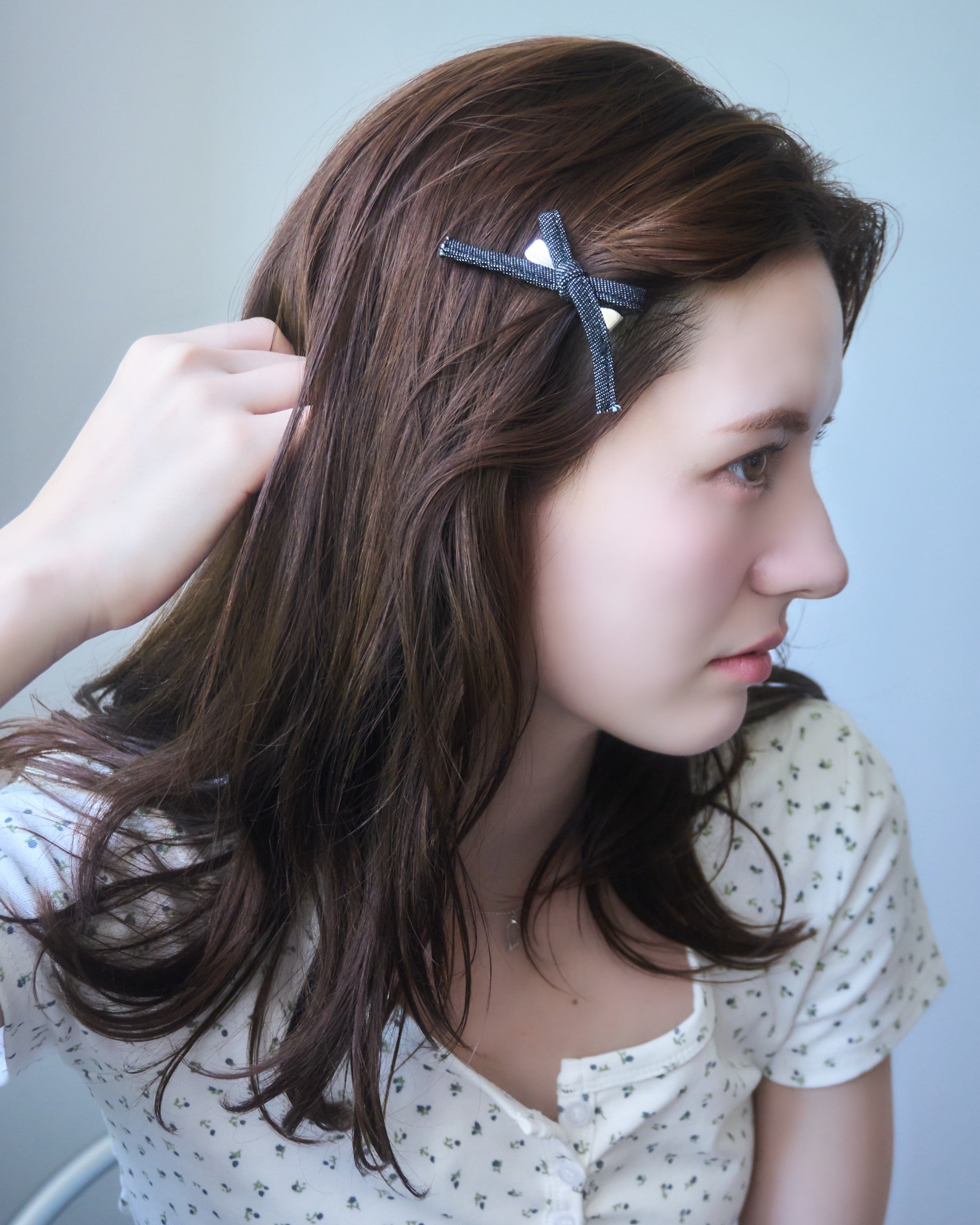 デニムリボンヘアクリップ/左