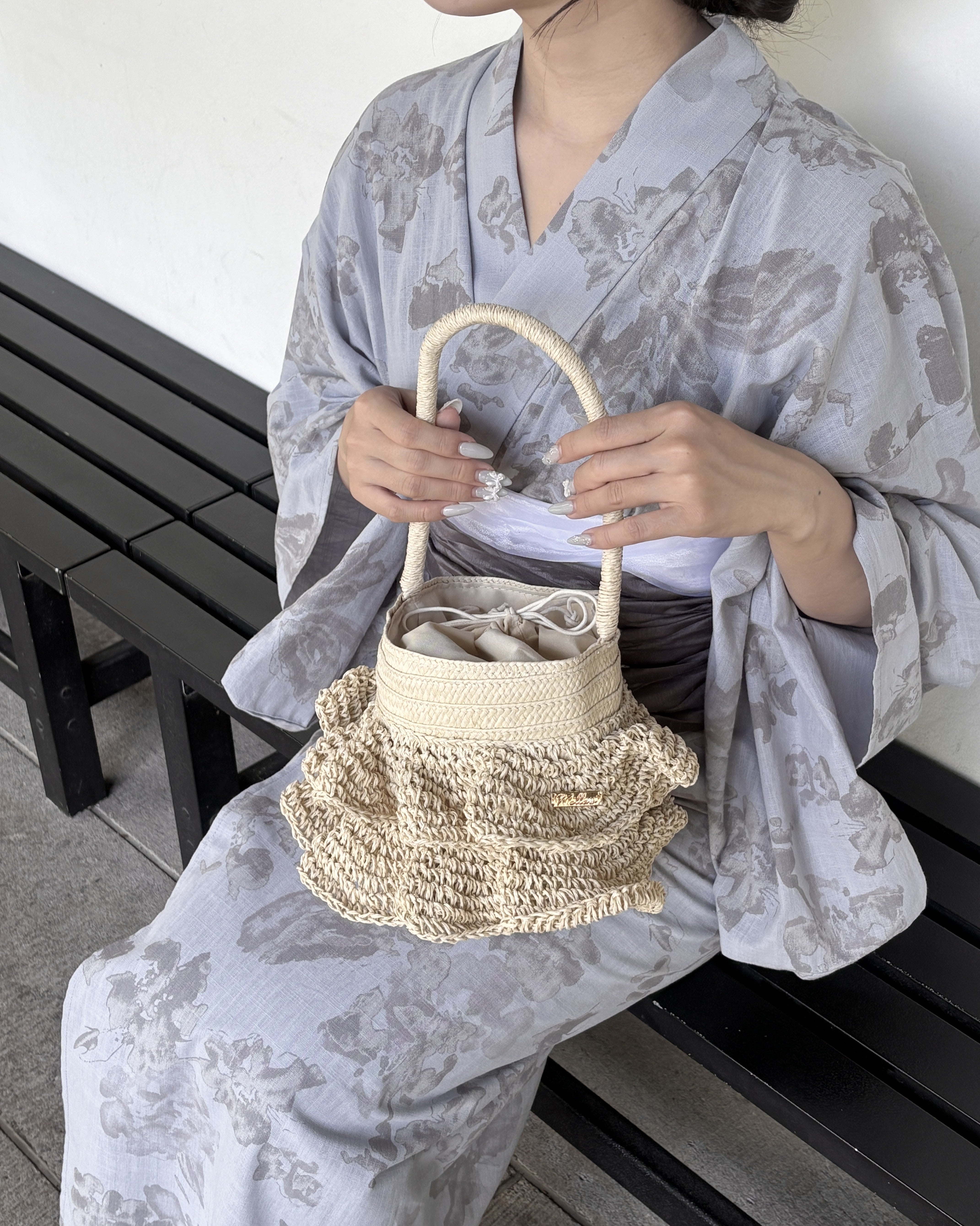Logo Plate Frilled Basket Bag