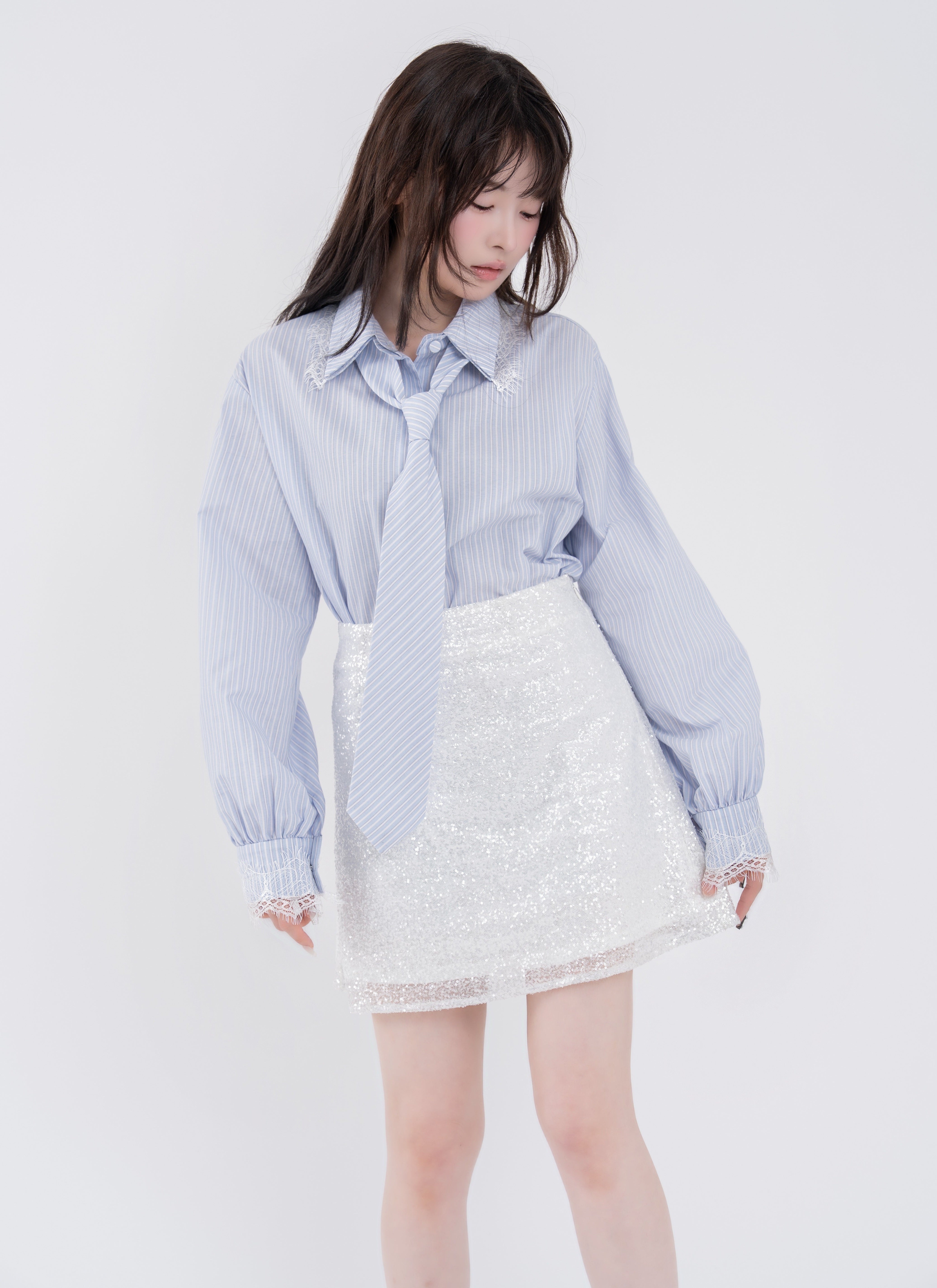 【一部予約】ネクタイセットレースドッキングシャツ