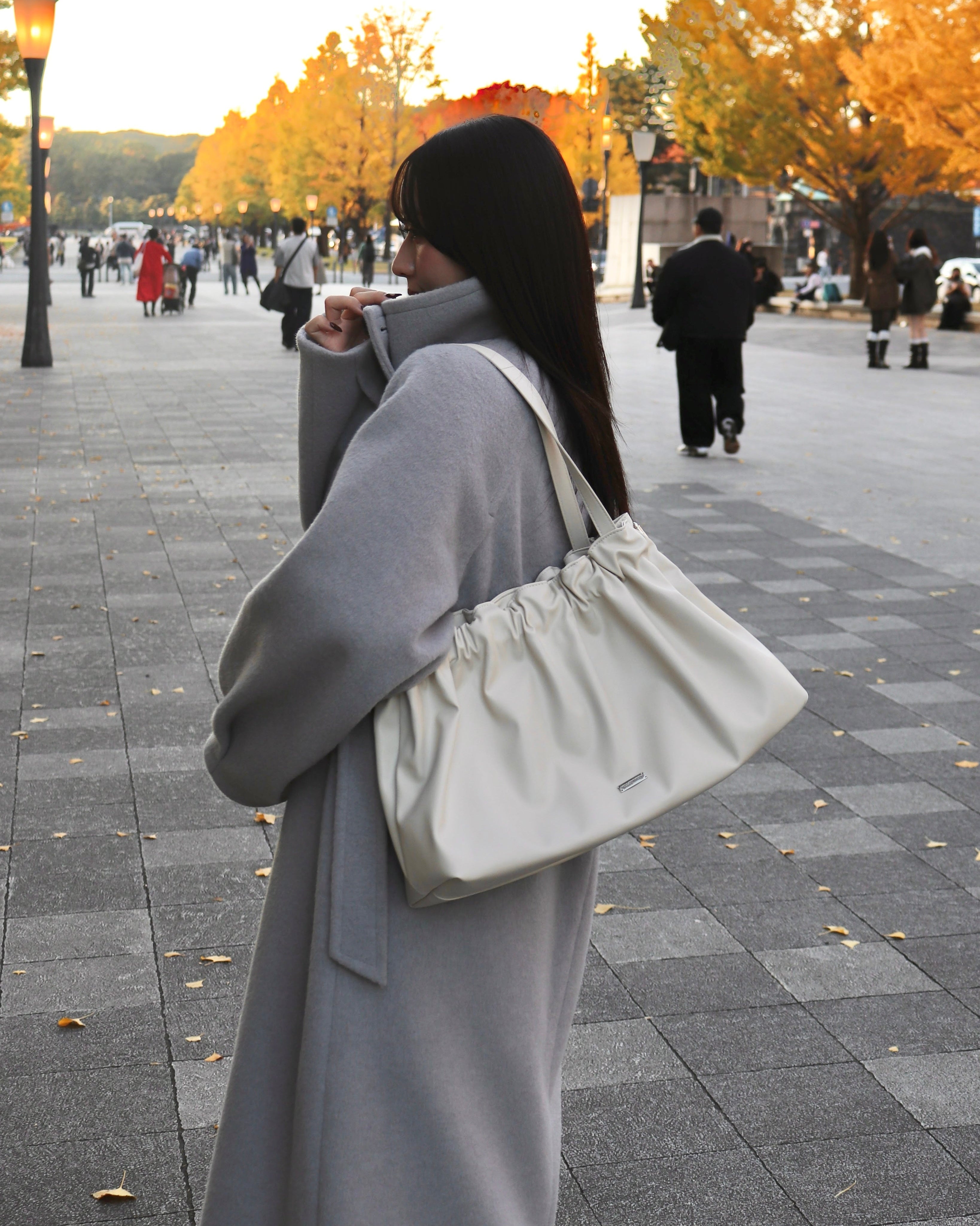 2wayスタンドカラーサイドベルトロングコート