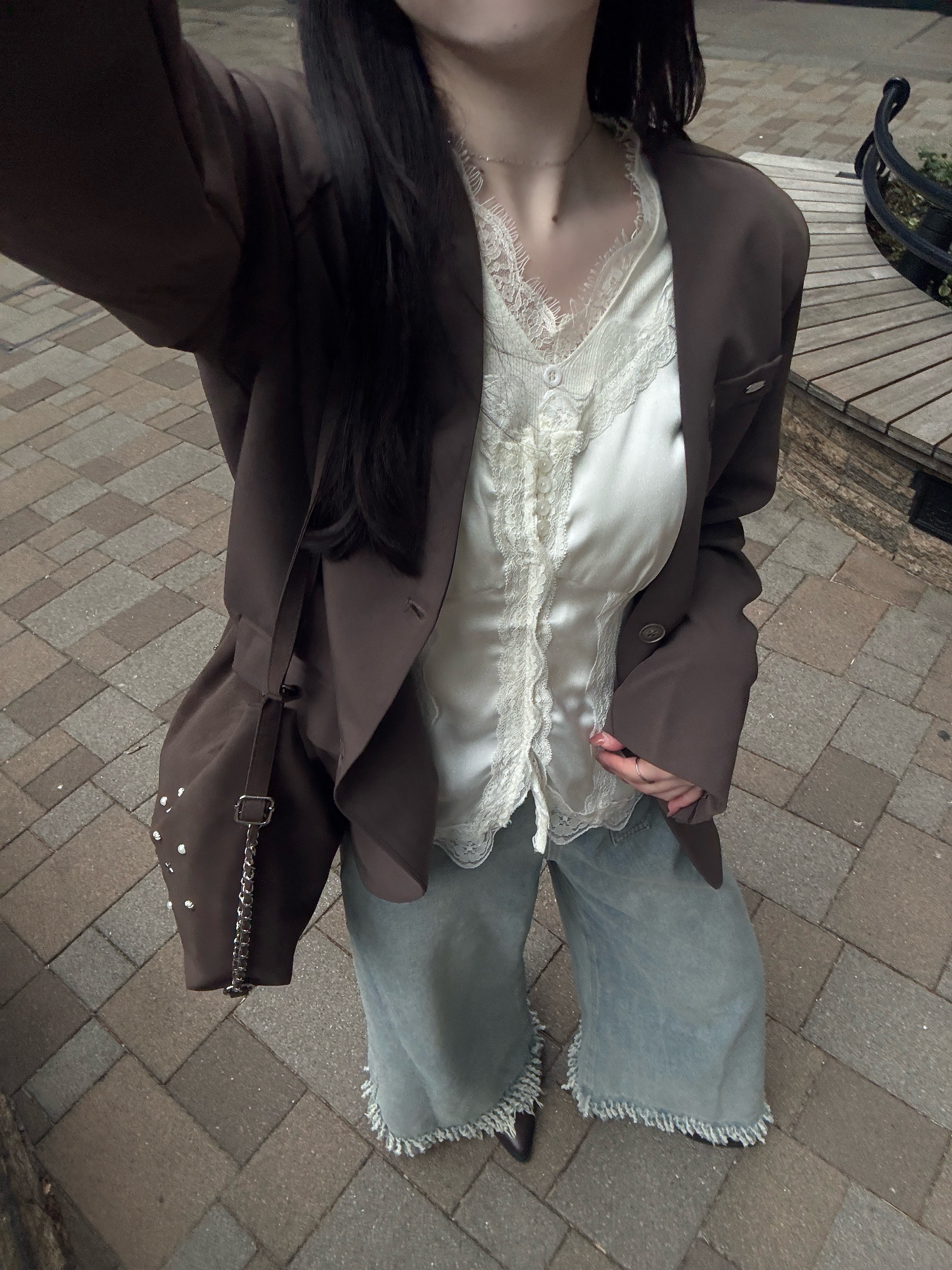 サテンレースキャミトップス