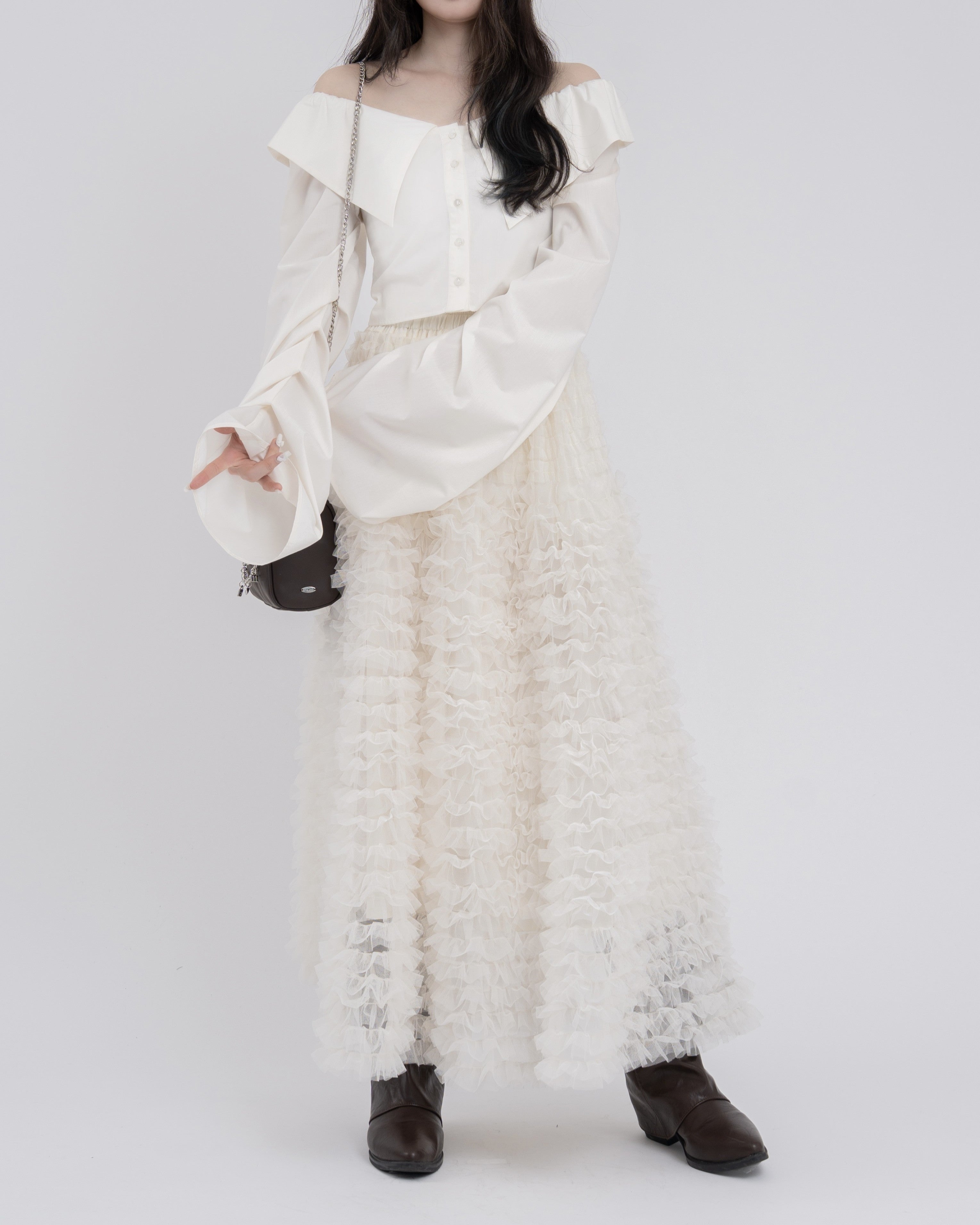 2wayオフショルギャザースリーブブラウス