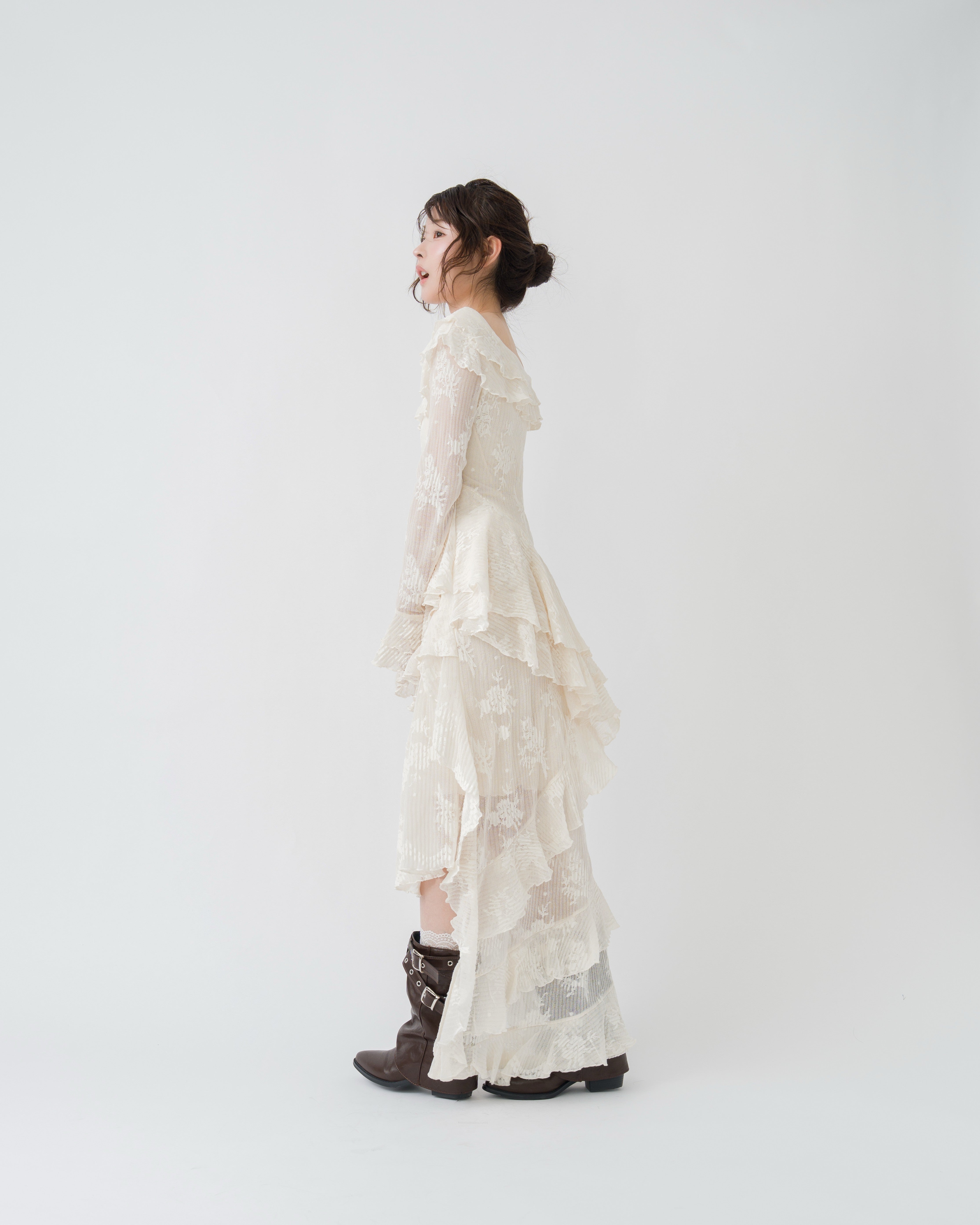 3wayアシンメトリーフリルレースワンピース