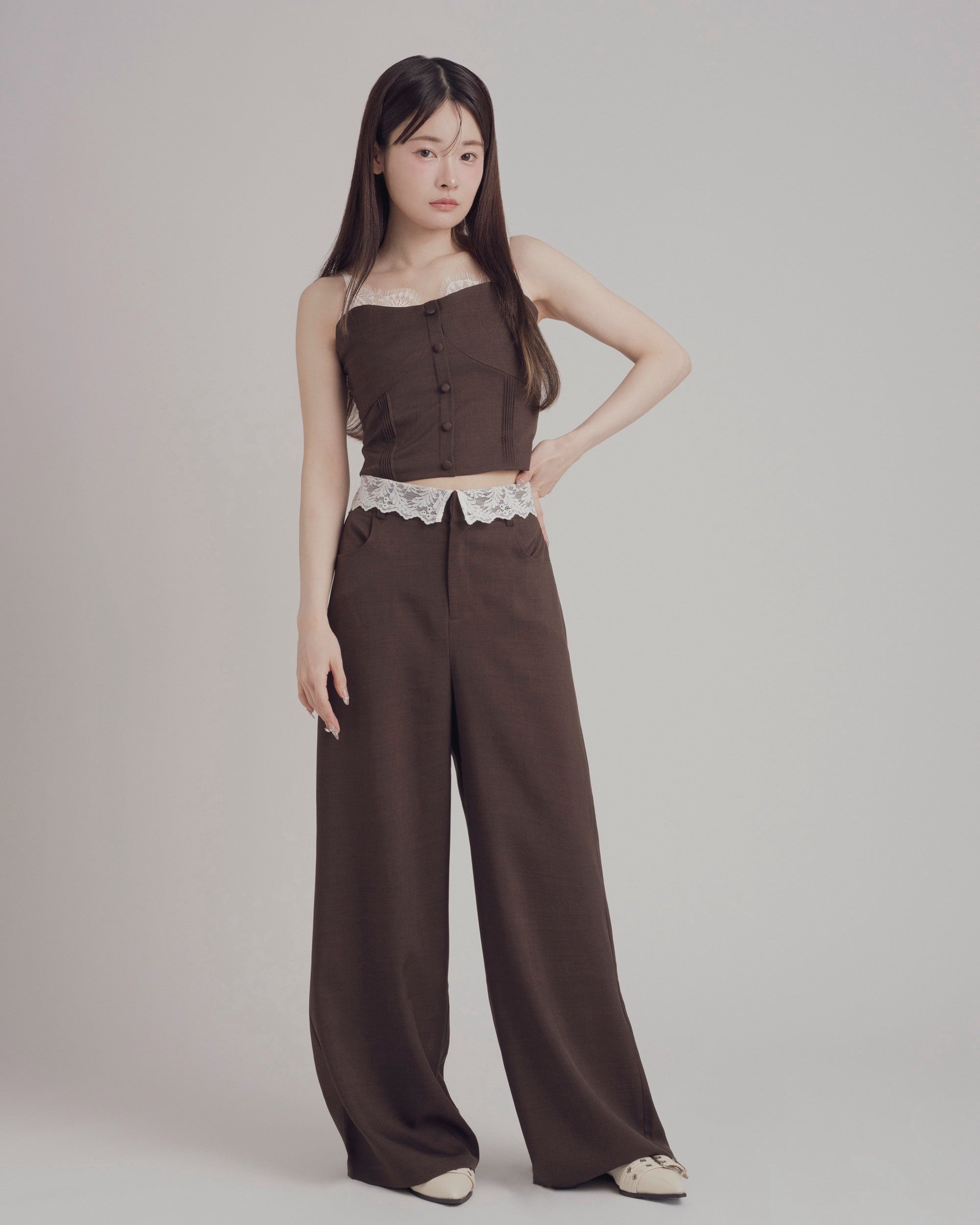 【予約】レースレイヤードキャミソールパンツセットアップ