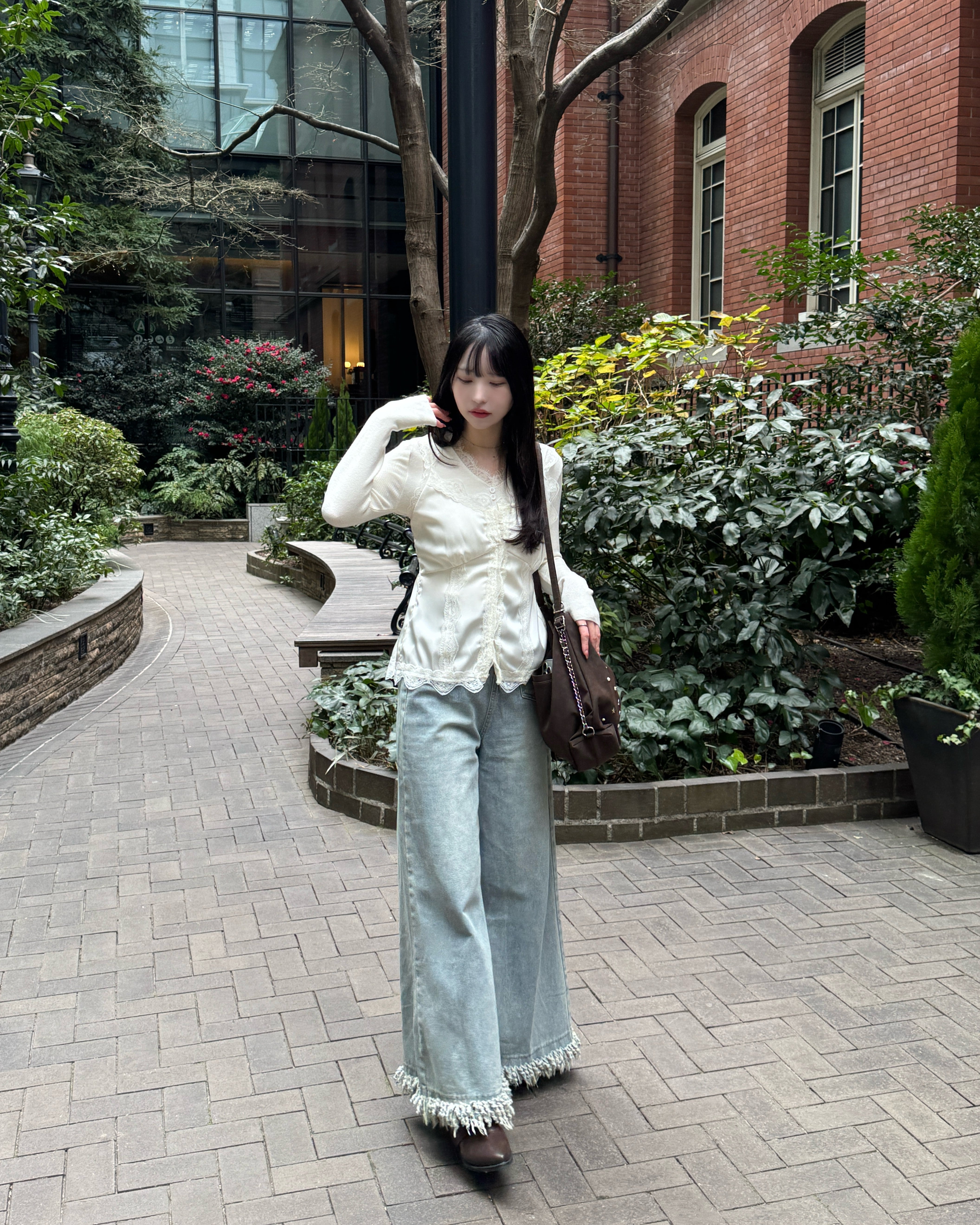 サテンレースキャミトップス