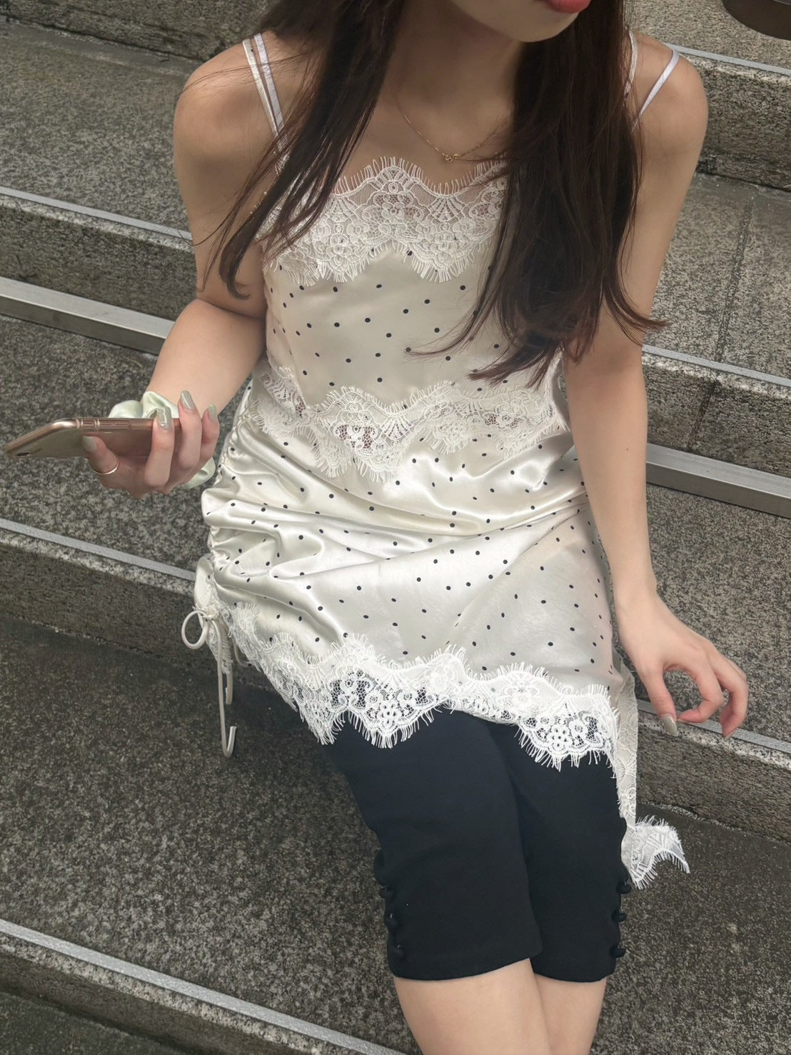 ドロストサテンレースワンピース