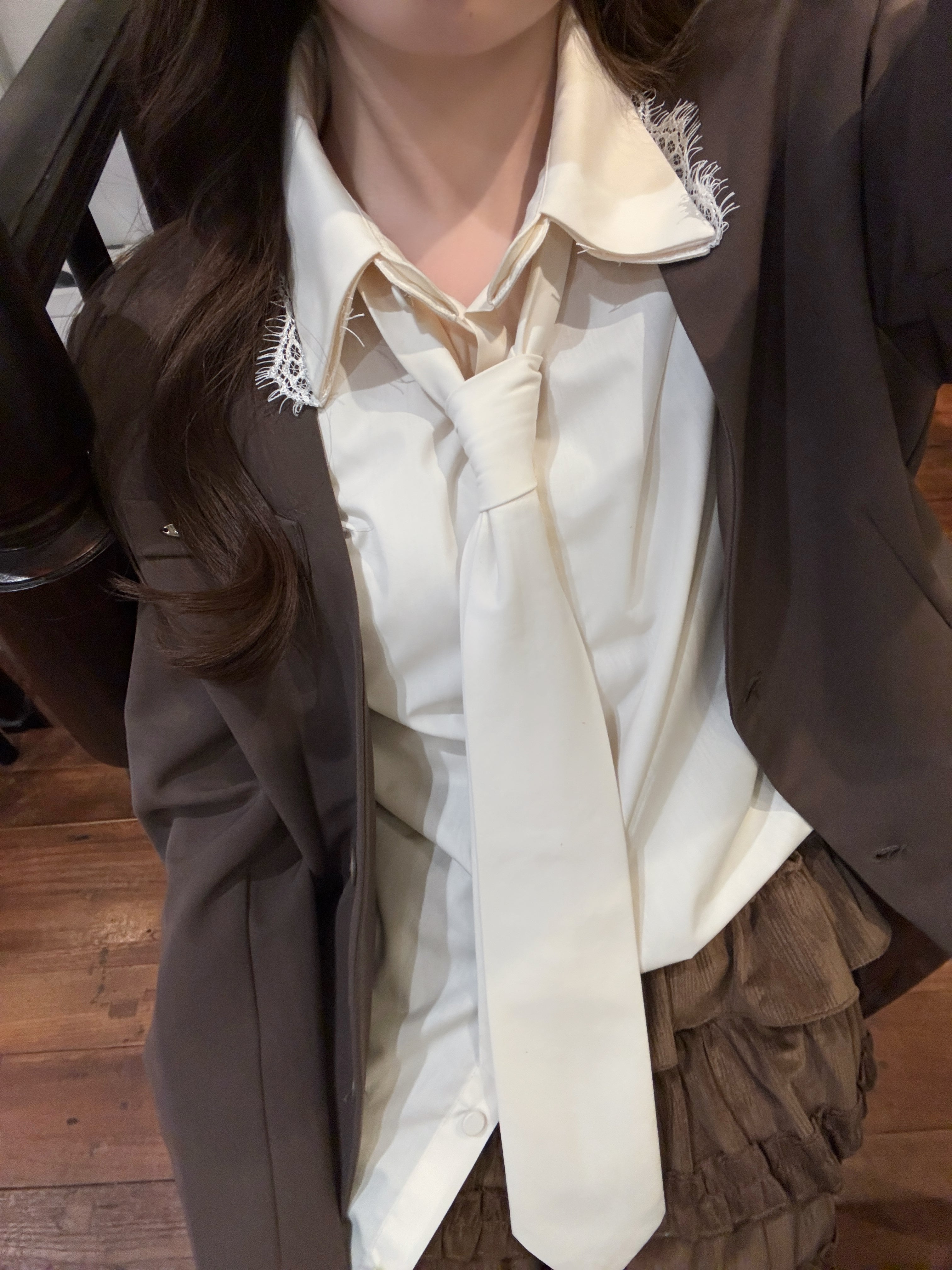 【予約】ネクタイセットレースドッキングシャツ