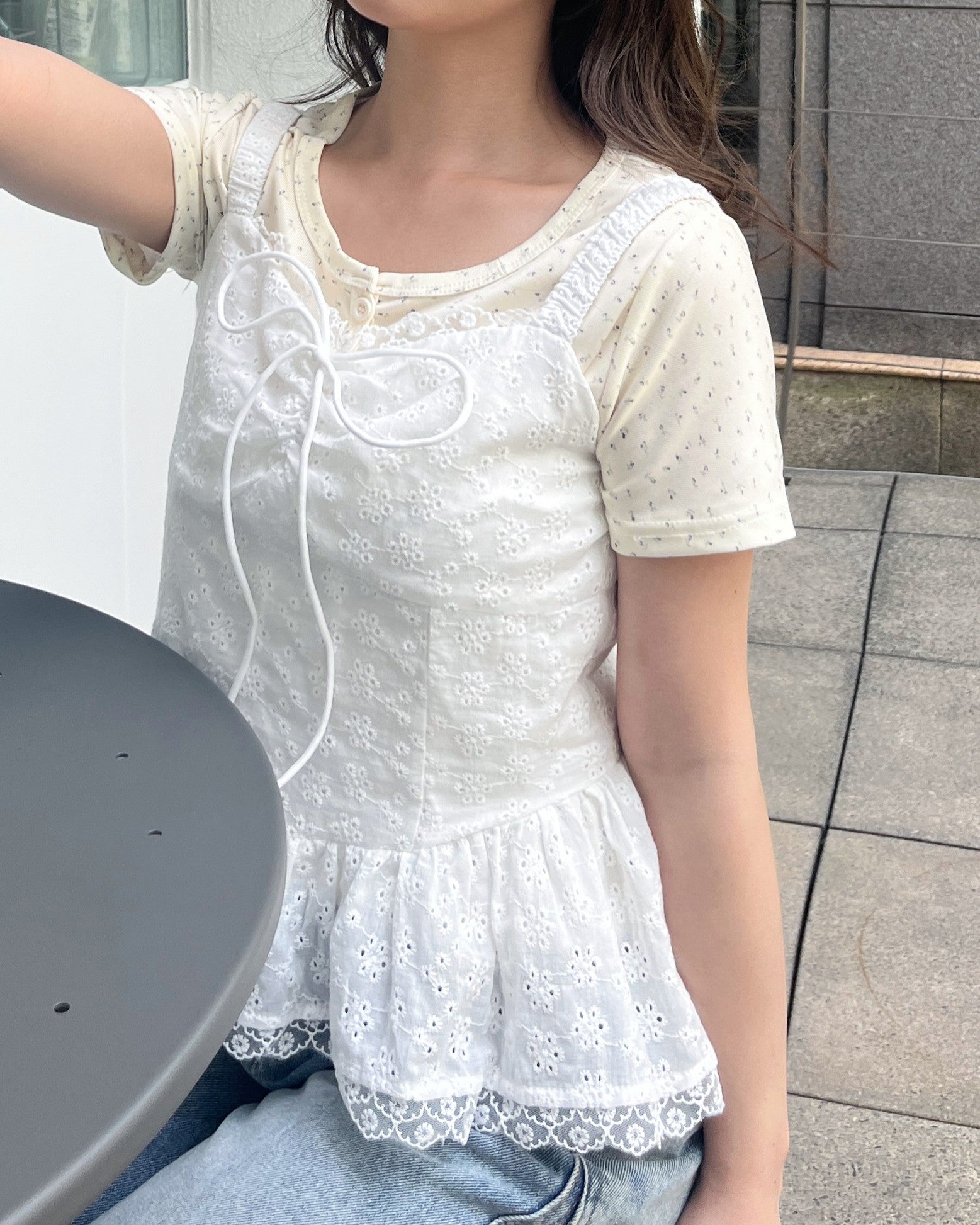 プチフラワーヘンリーネックT