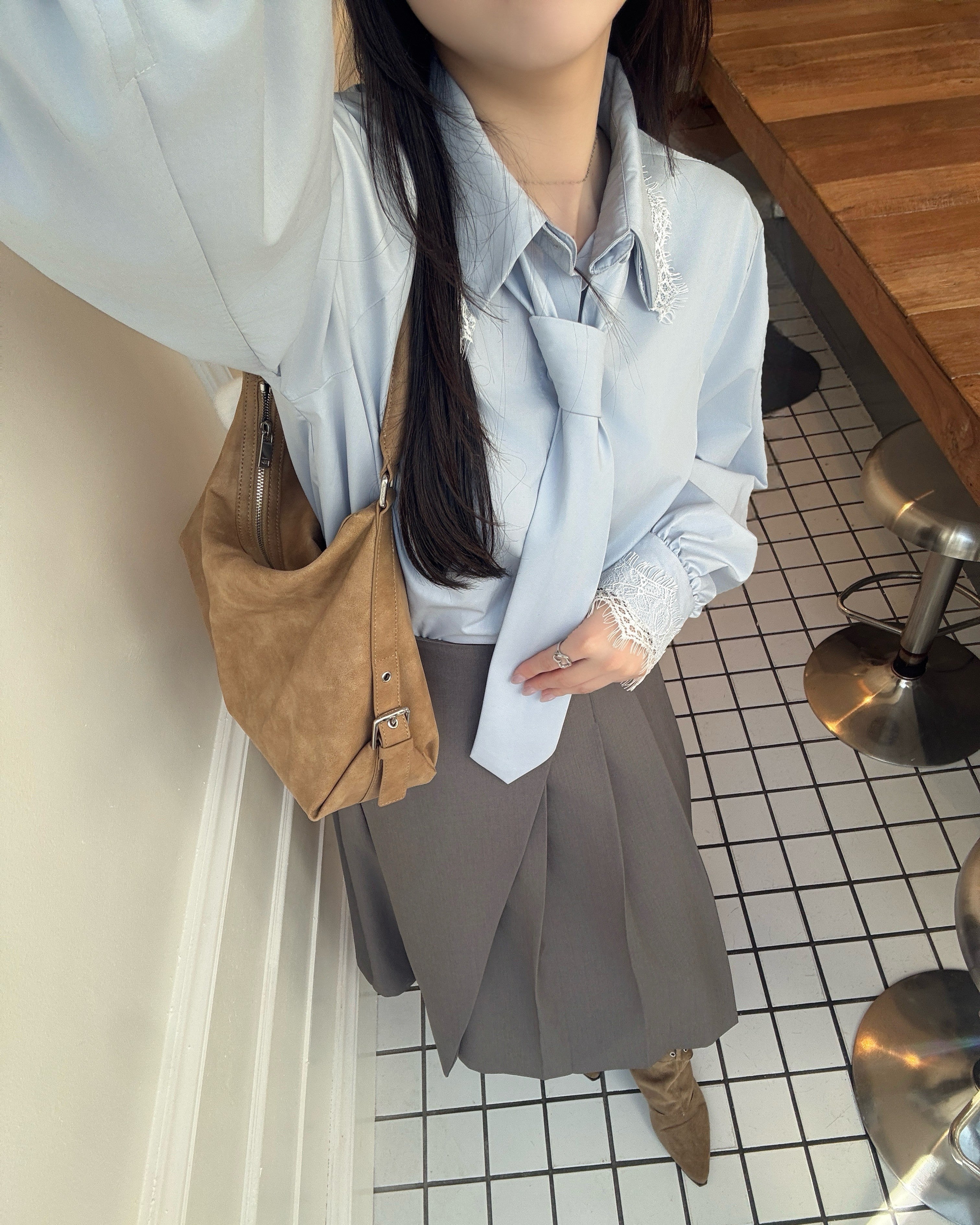 【一部予約】ネクタイセットレースドッキングシャツ