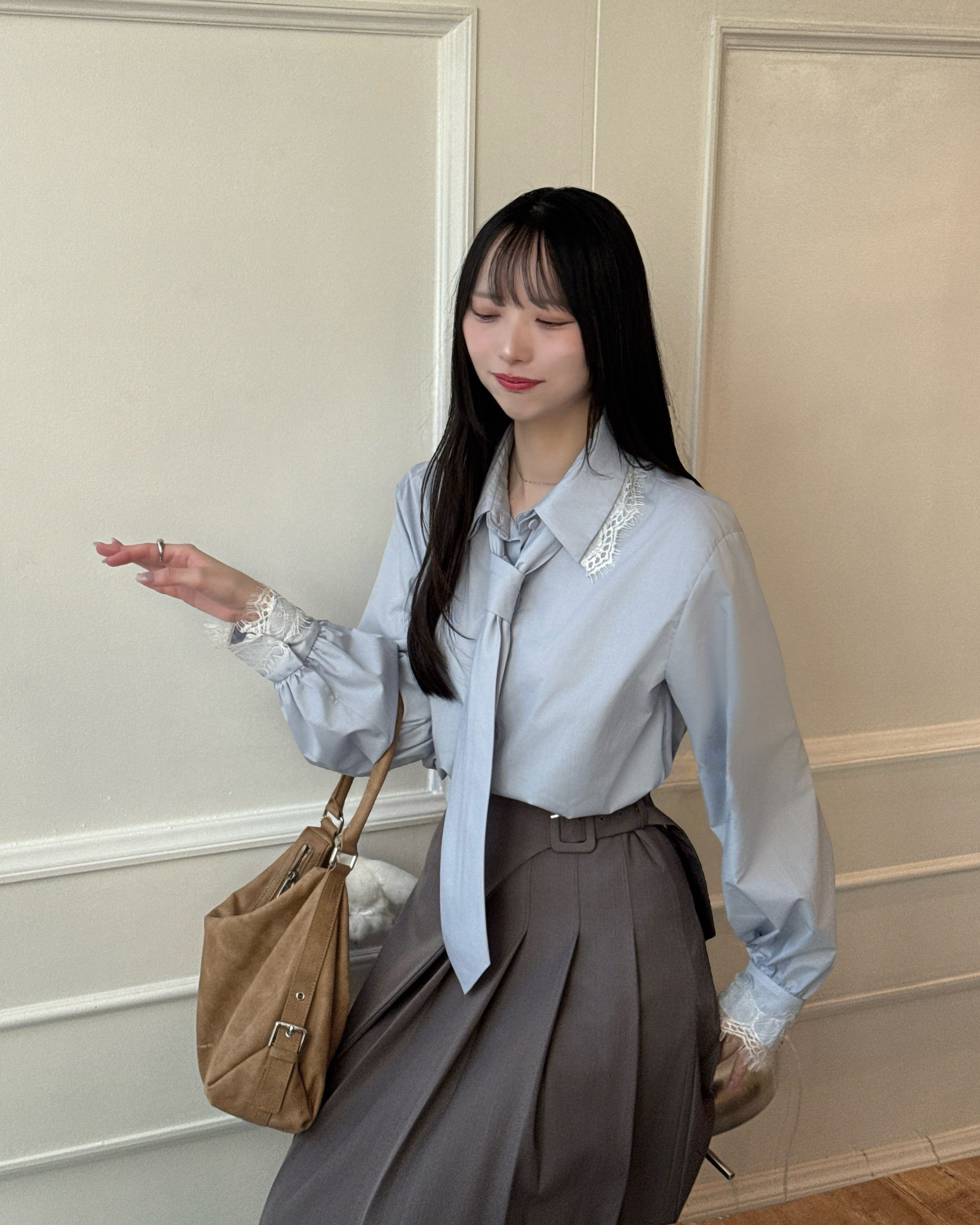 【一部予約】ネクタイセットレースドッキングシャツ