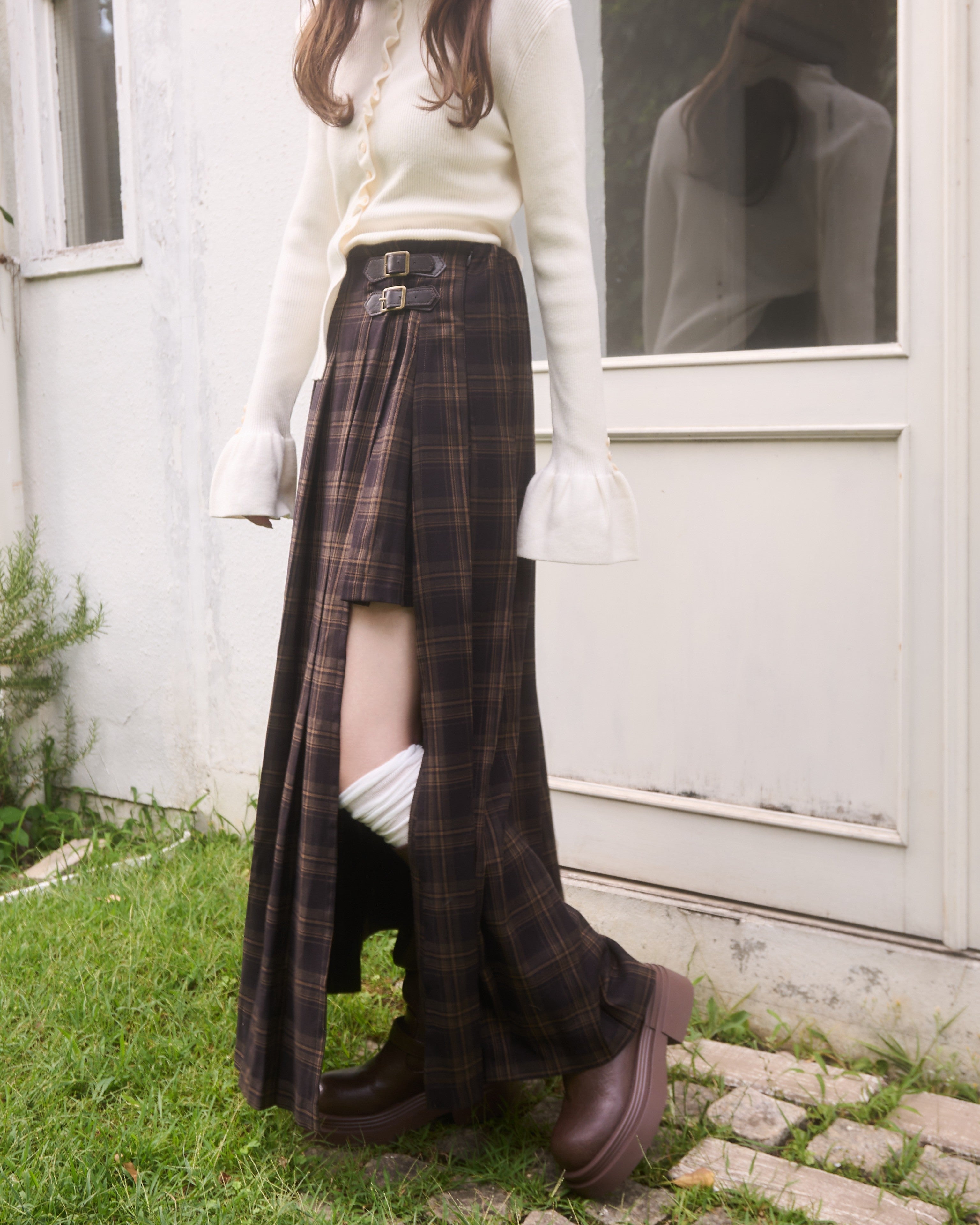 チェックパンツプリーツスカート