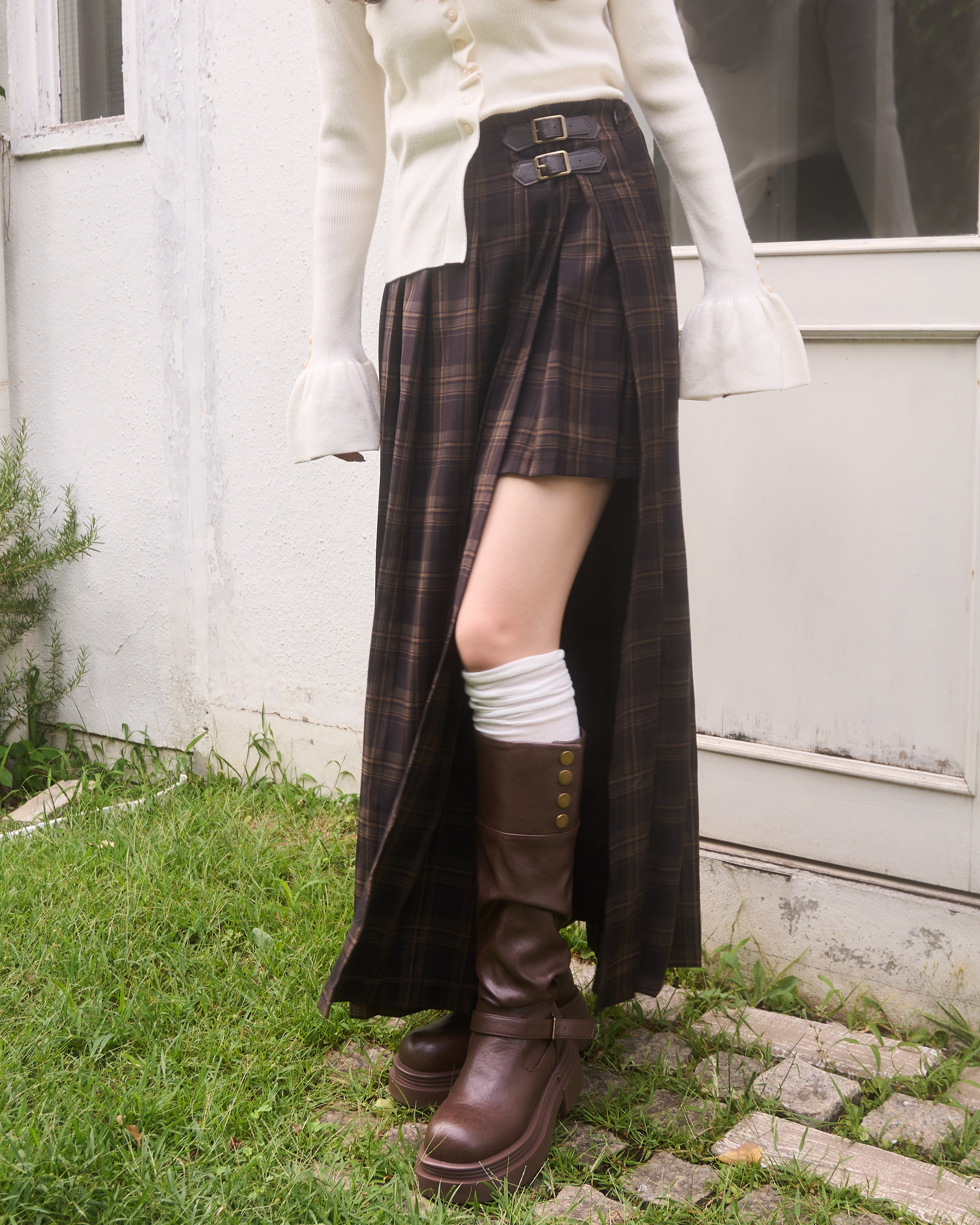チェックパンツプリーツスカート