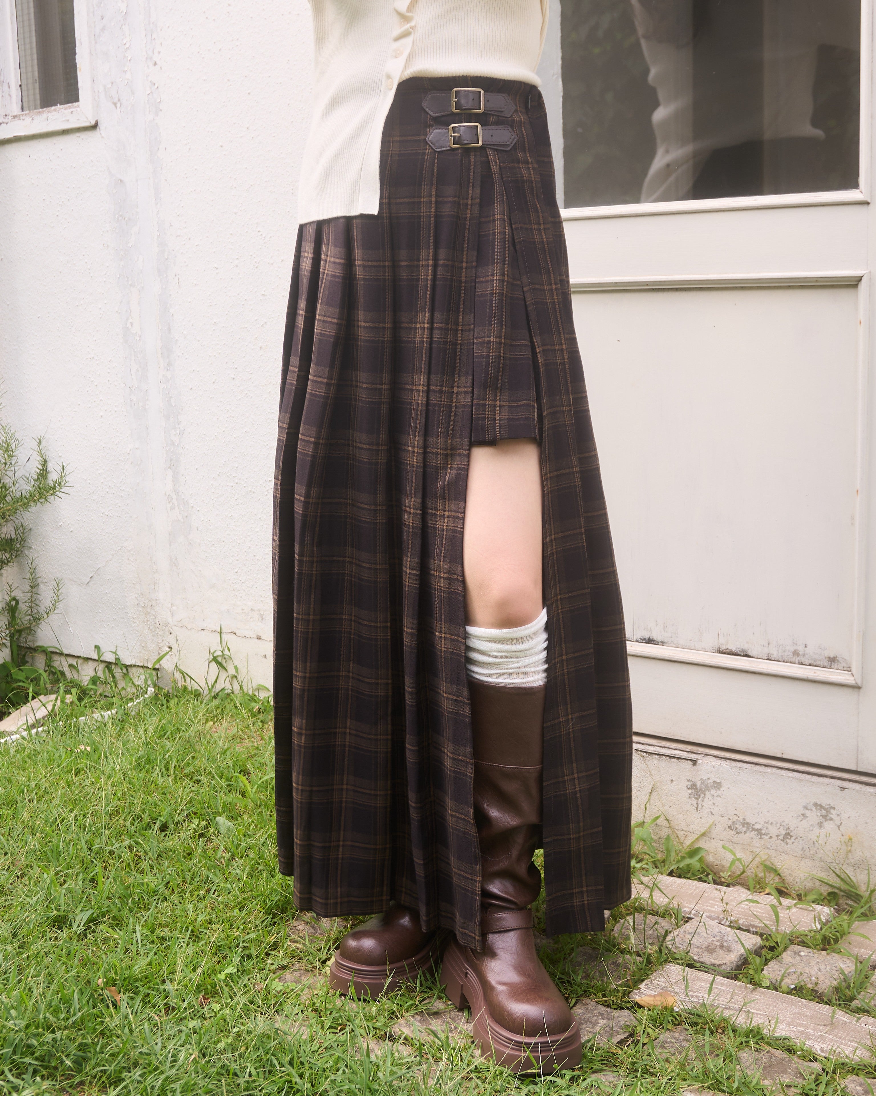 チェックパンツプリーツスカート