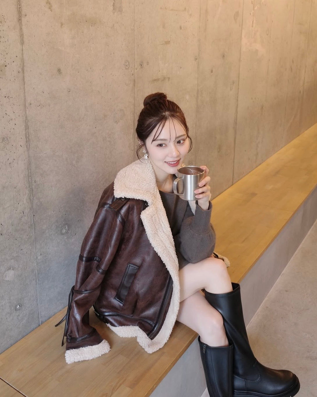 マルチウェイヴィンテージレザーライクベルトボアコート