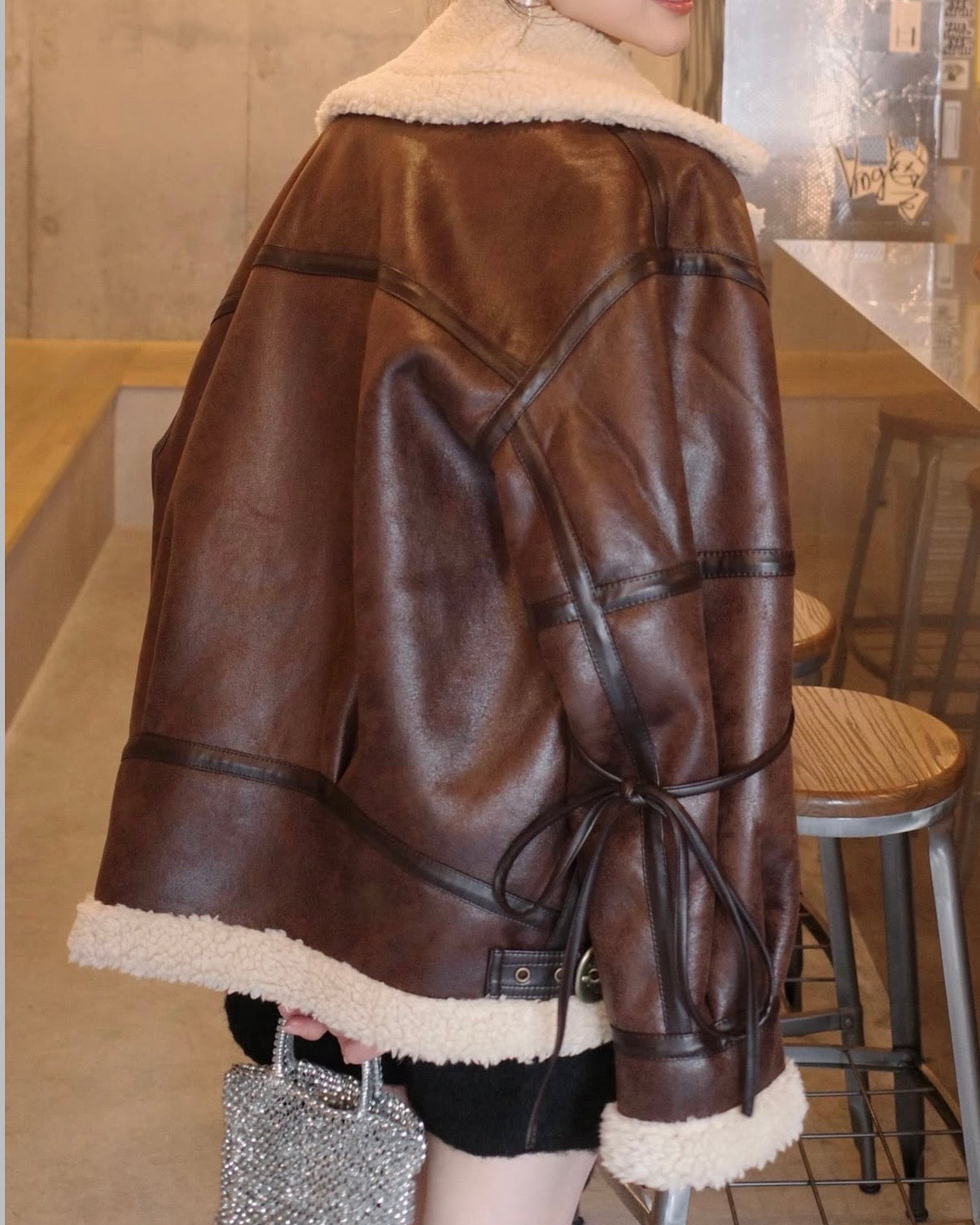 マルチウェイヴィンテージレザーライクベルトボアコート