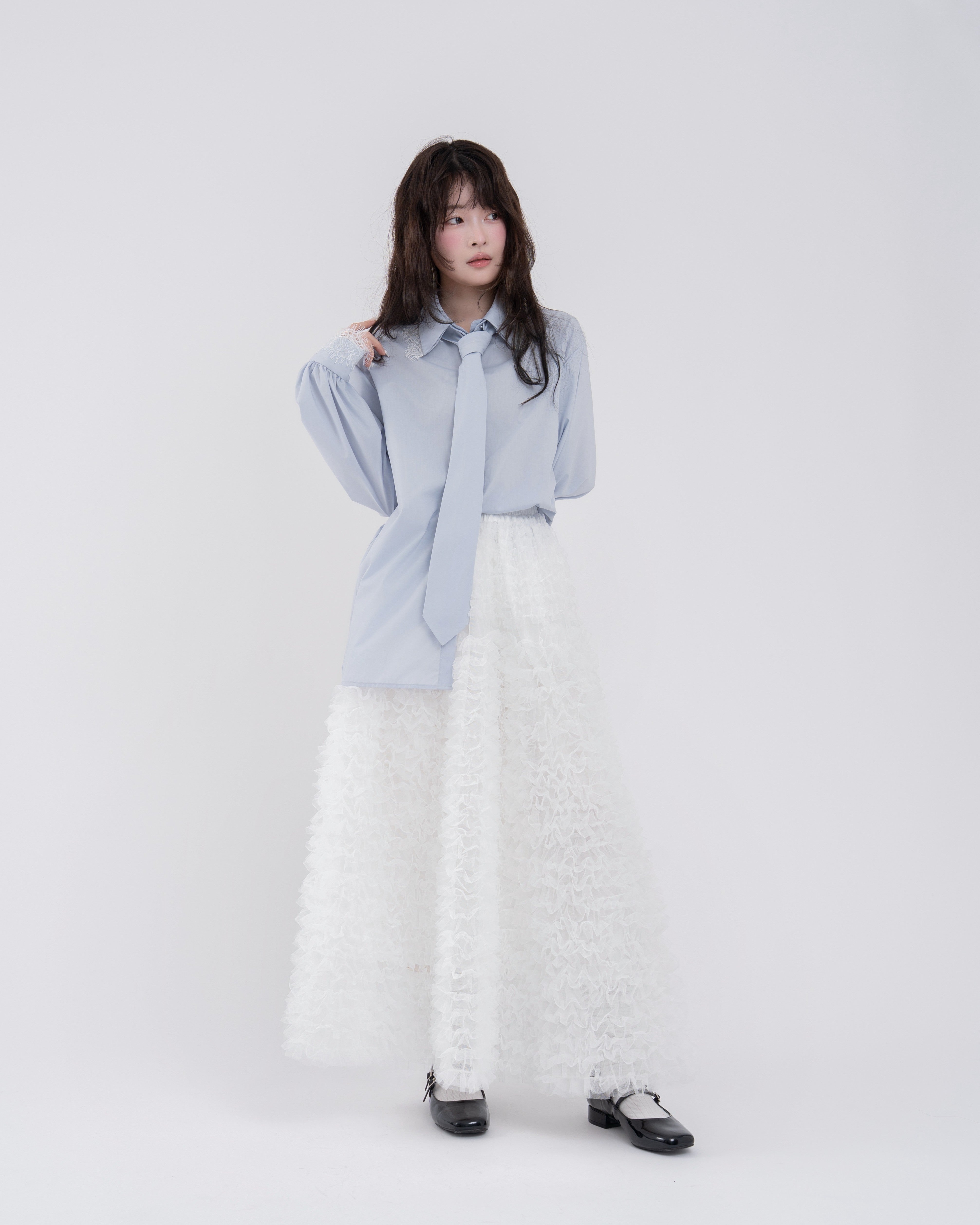 ボリュームフリルチュールスカート