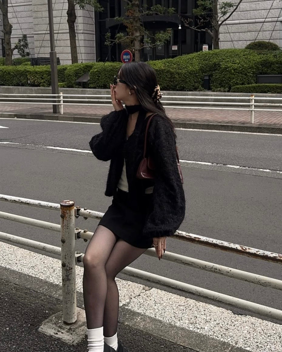 Choker set 2way lace knit cardigan