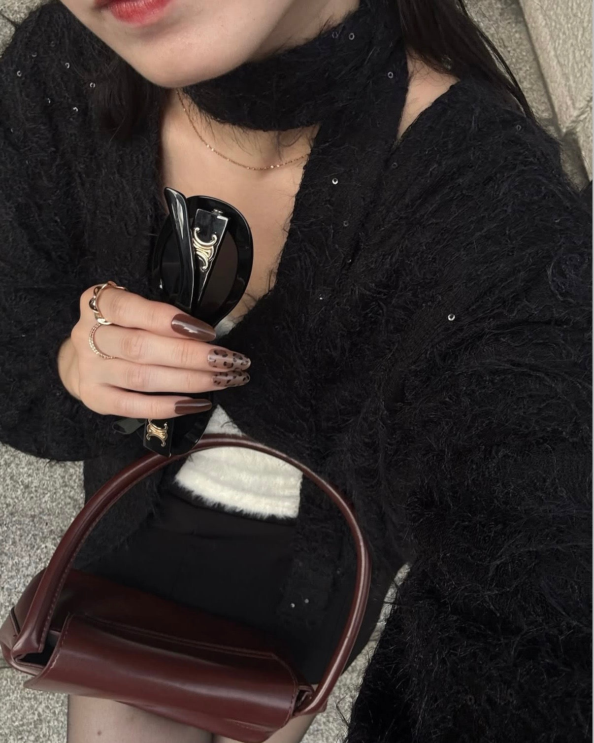 Choker set 2way lace knit cardigan