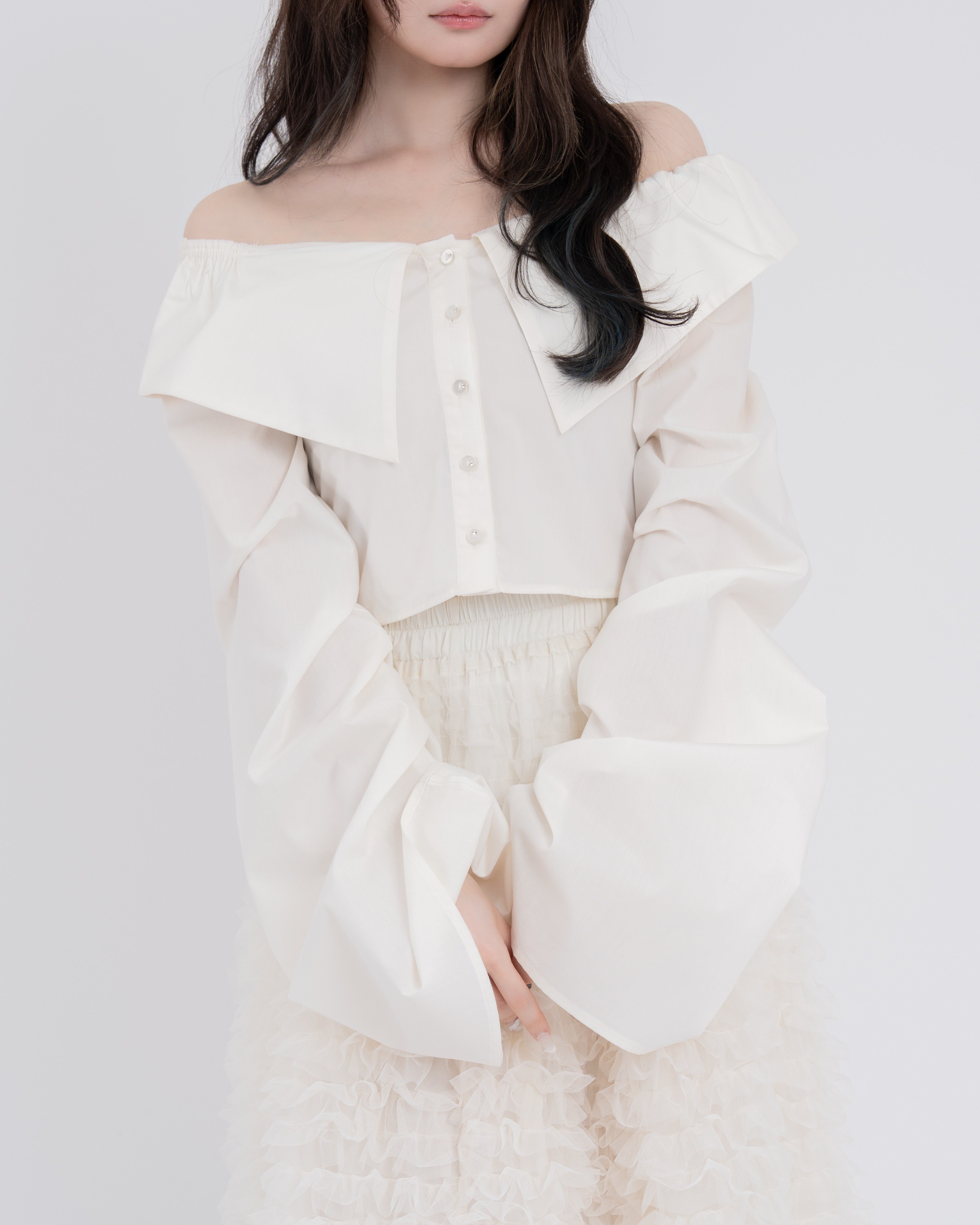 2wayオフショルギャザースリーブブラウス