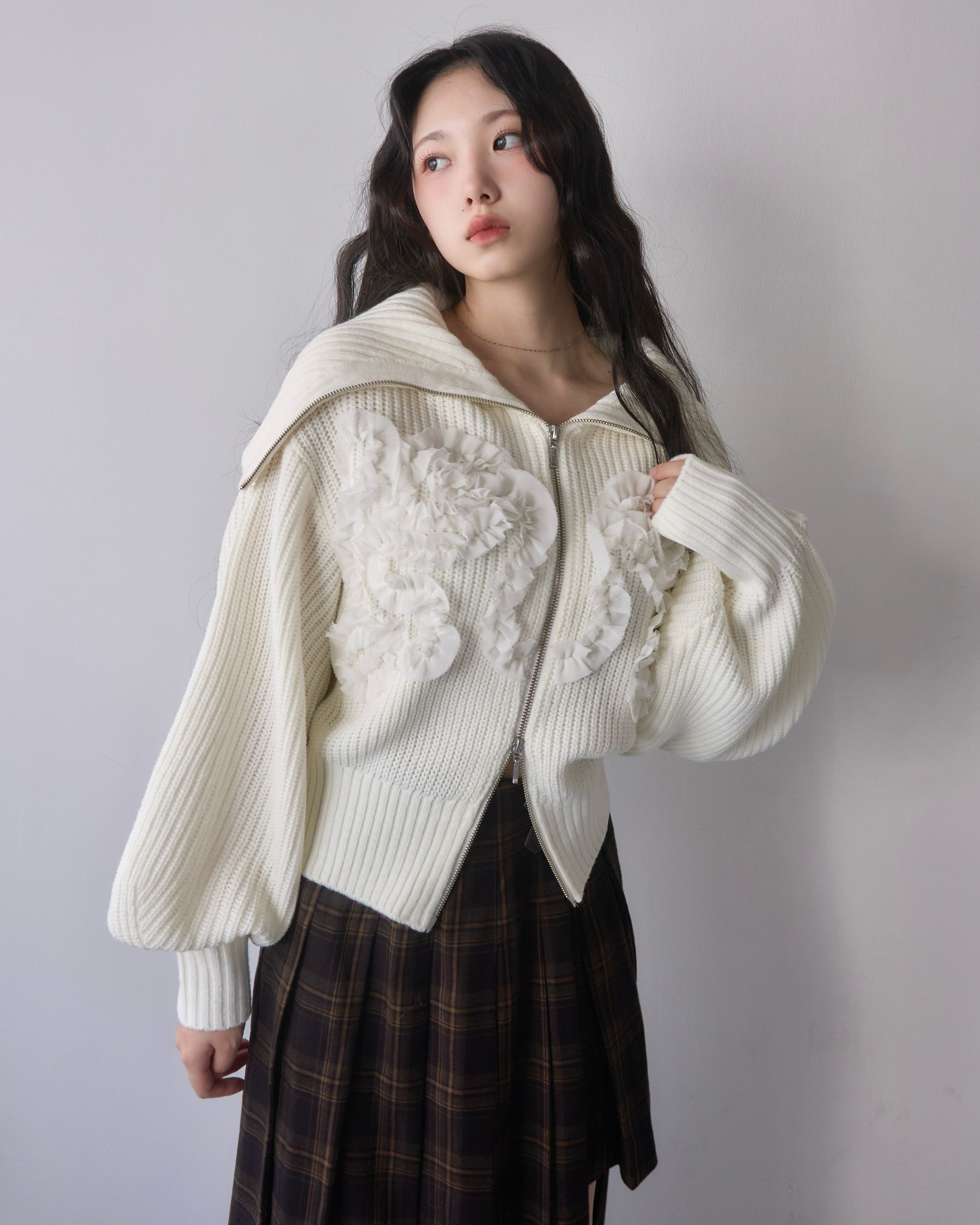 Tulle design 2-way zip knit