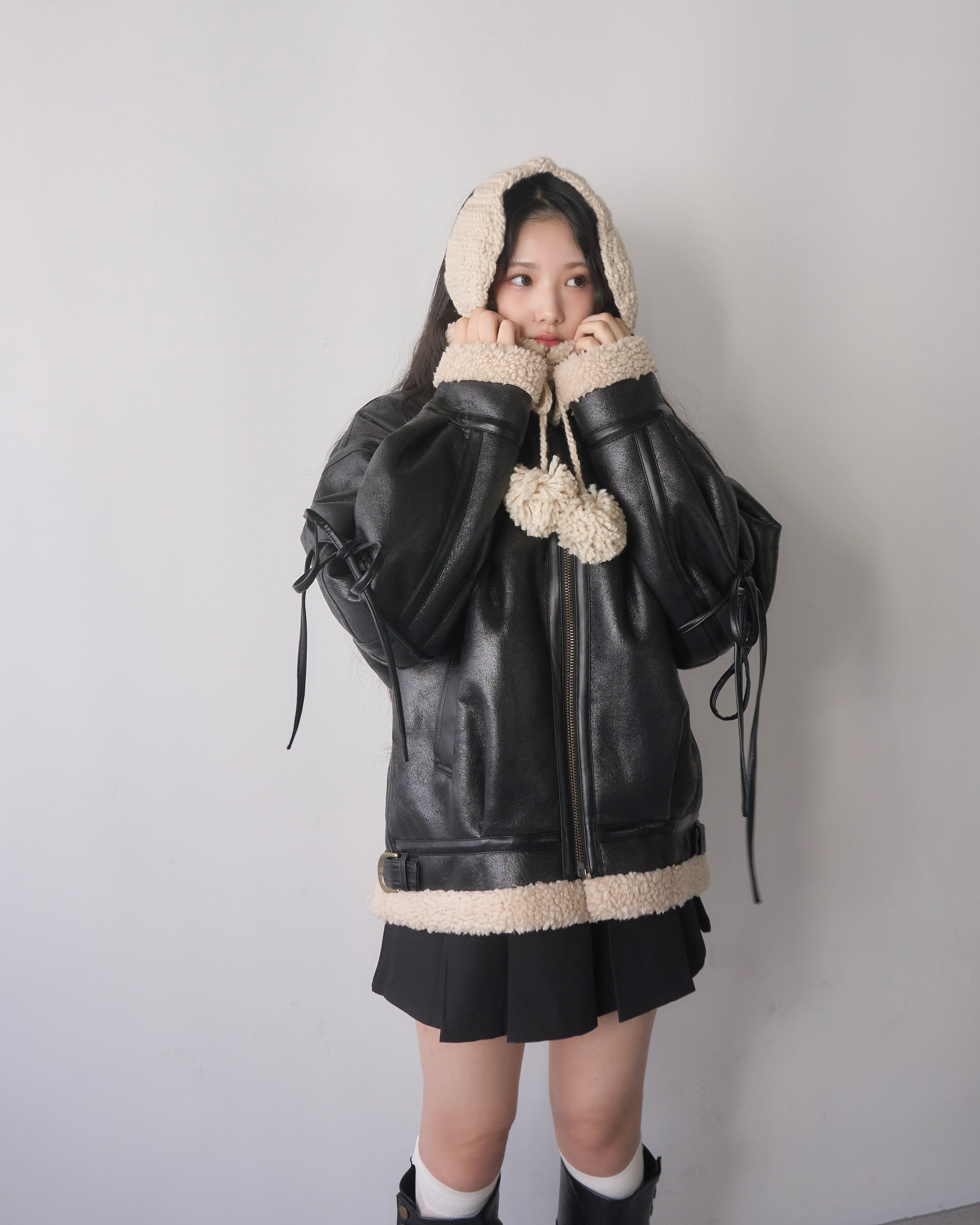 ヴィンテージレザーライクベルトボアコート｜MELLOWNEON (メロウネオン