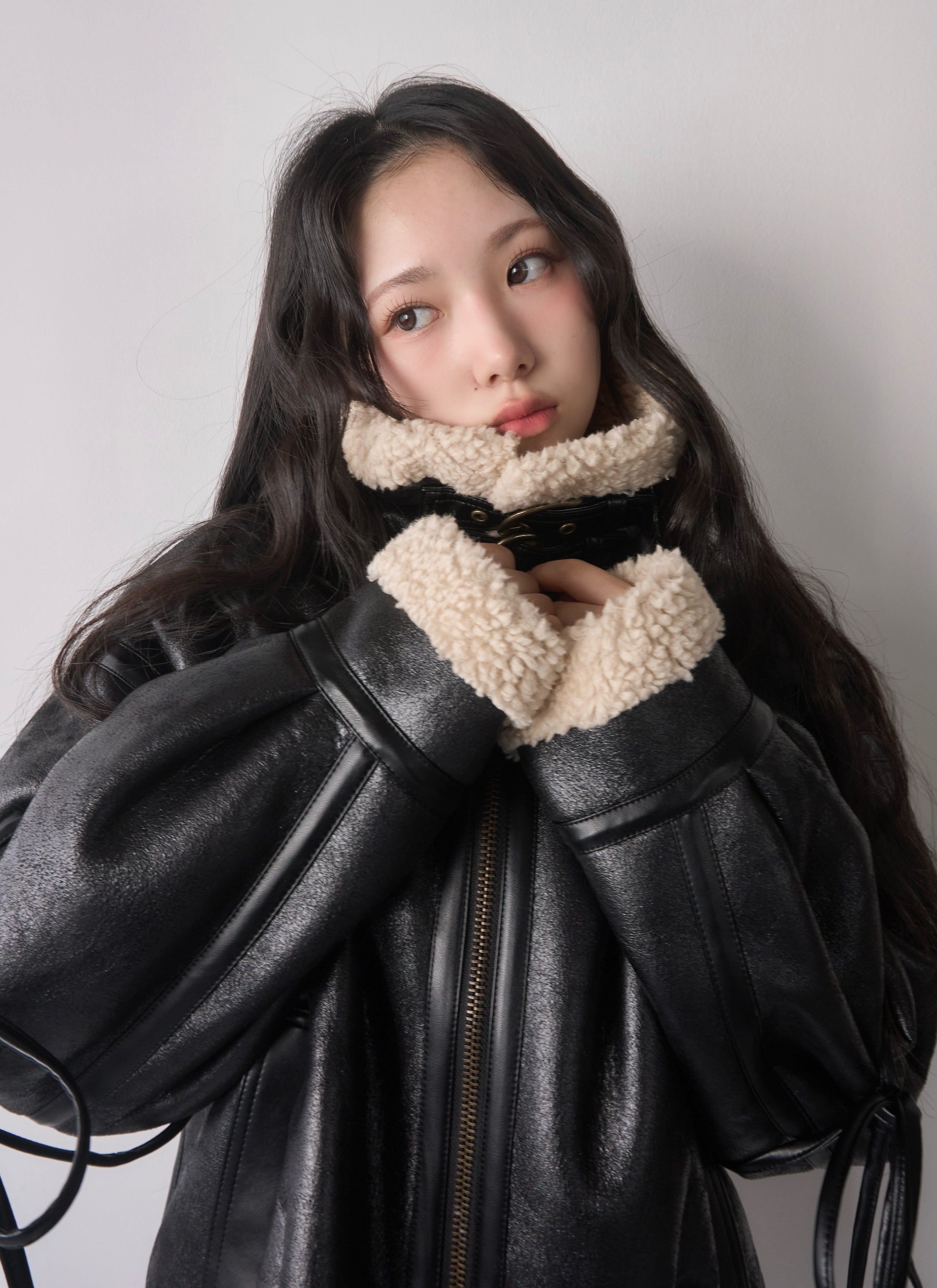 マルチウェイヴィンテージレザーライクベルトボアコート｜MELLOWNEON